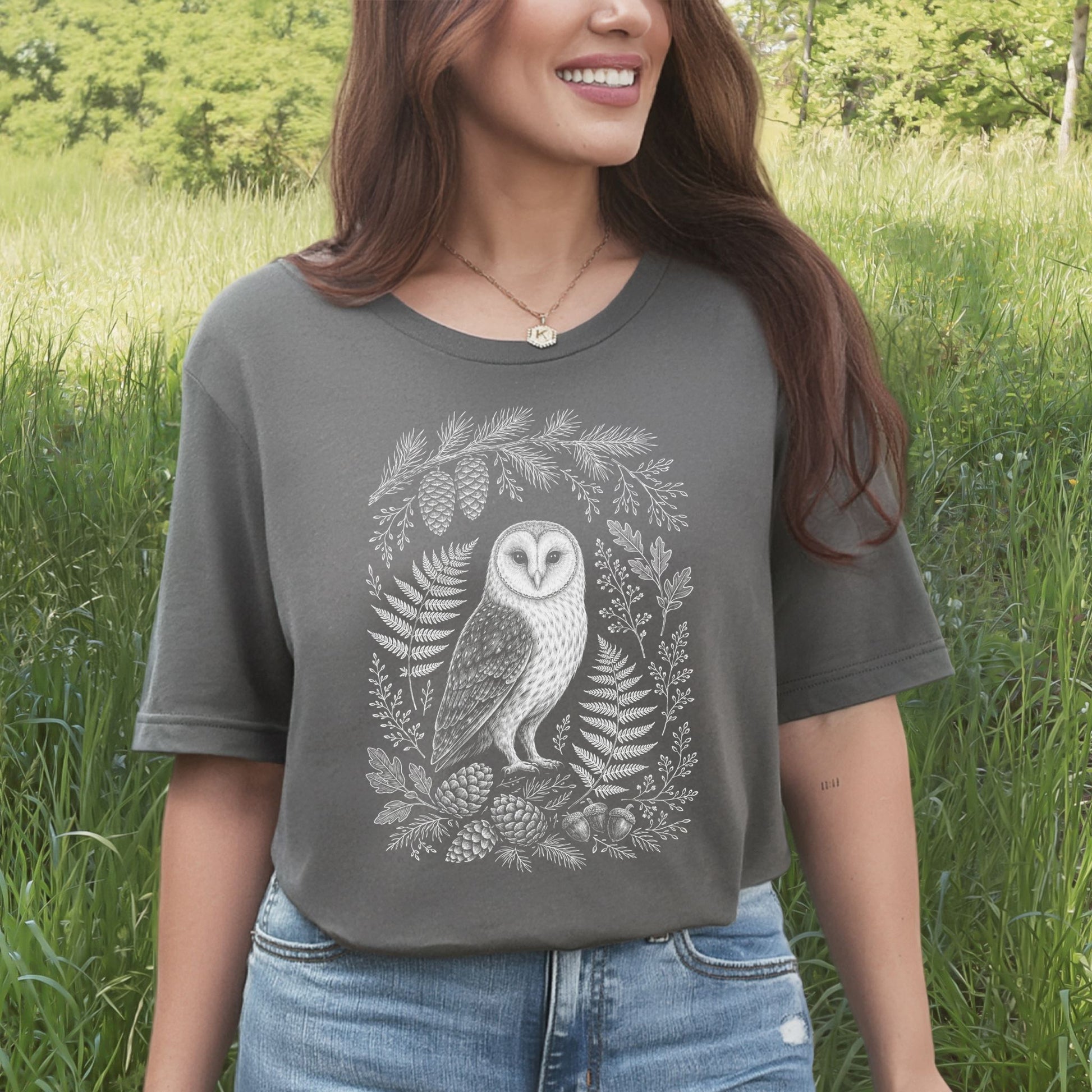 Barn Owl Night Watch Botanical Forestcore T-Shirt