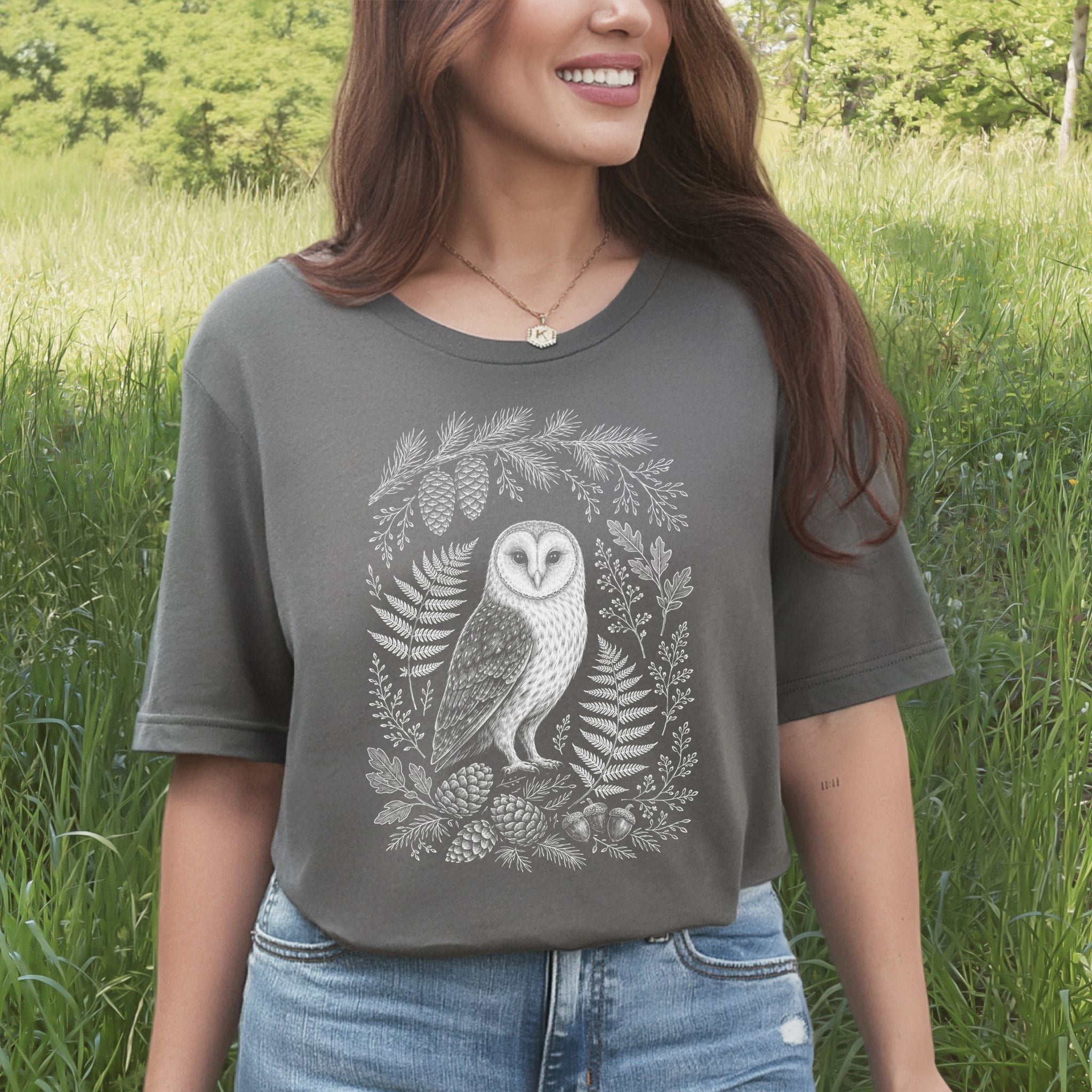 Barn Owl Night Watch Botanical Forestcore T-Shirt
