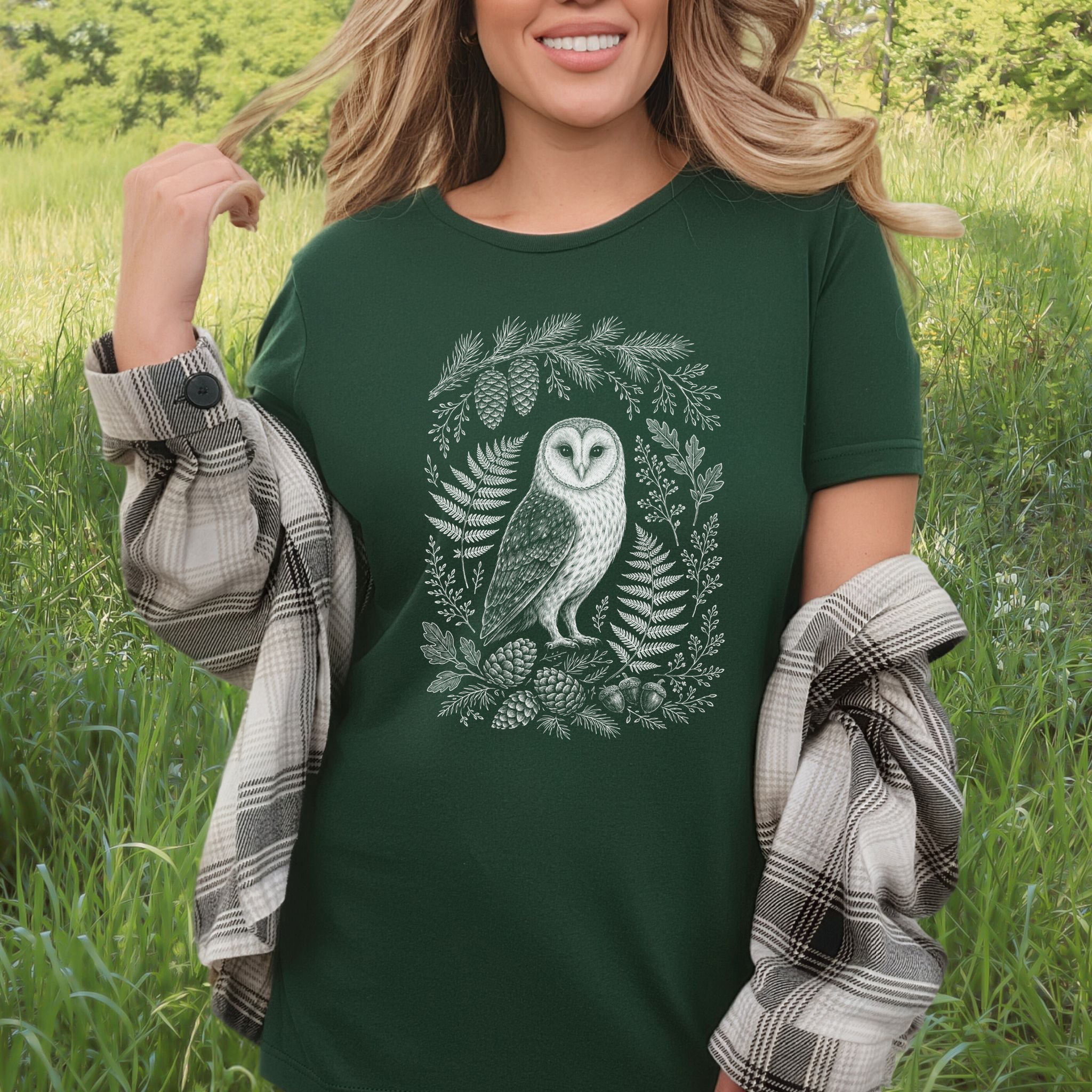 Barn Owl Night Watch Botanical Forestcore T-Shirt