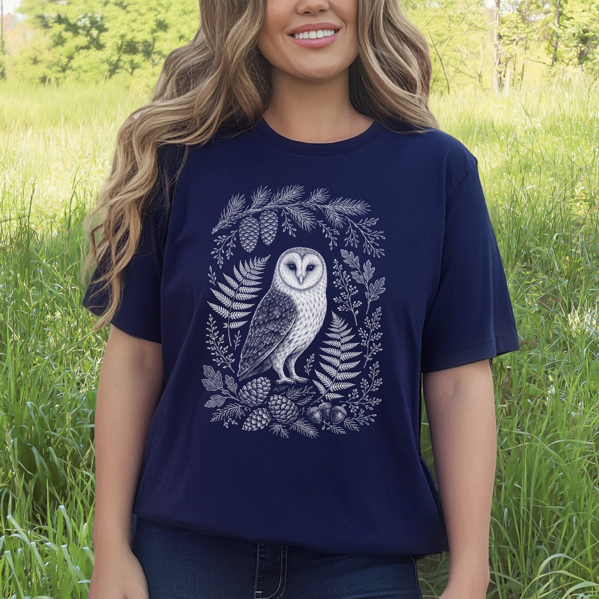 Barn Owl Night Watch Botanical Forestcore T-Shirt