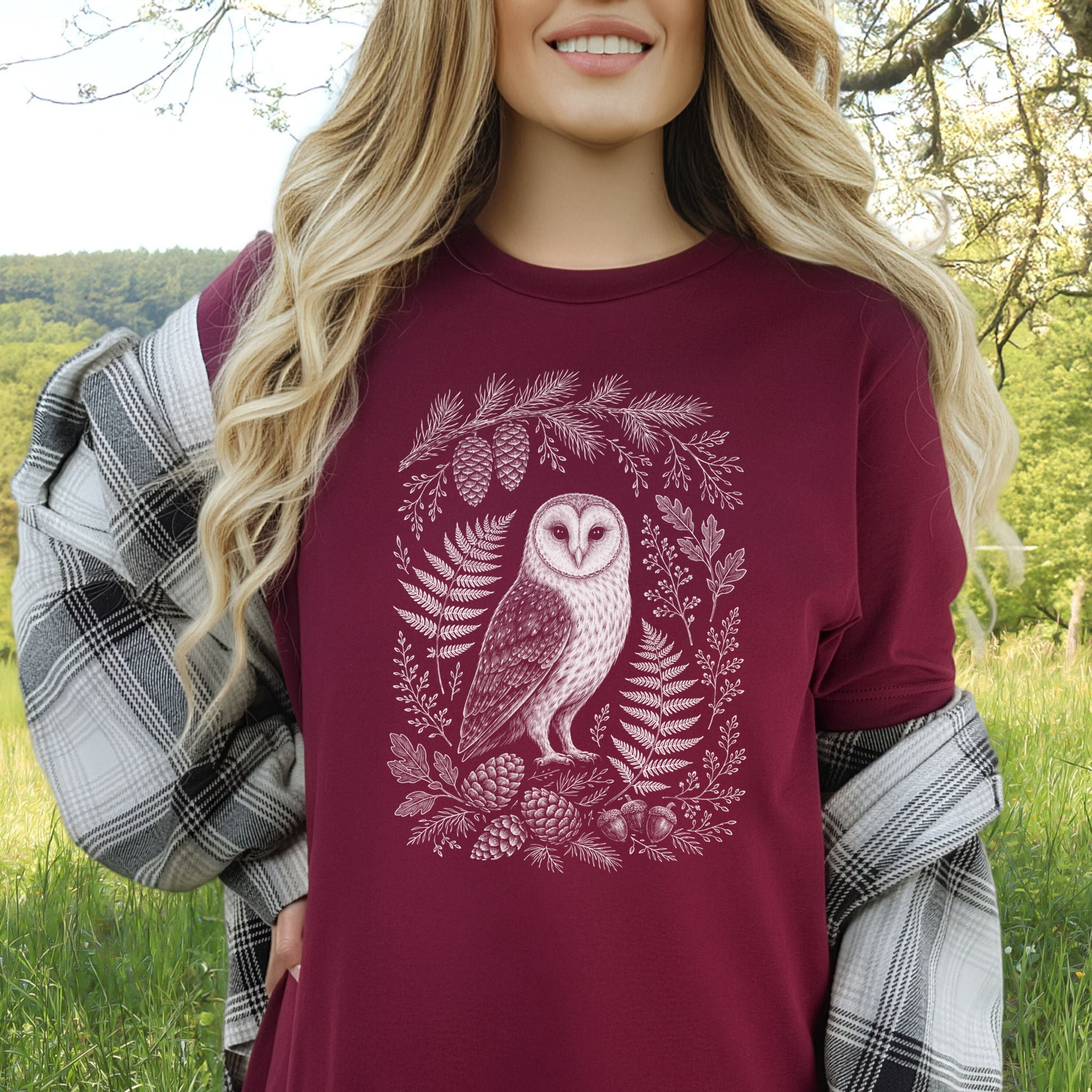 Barn Owl Night Watch Botanical Forestcore T-Shirt