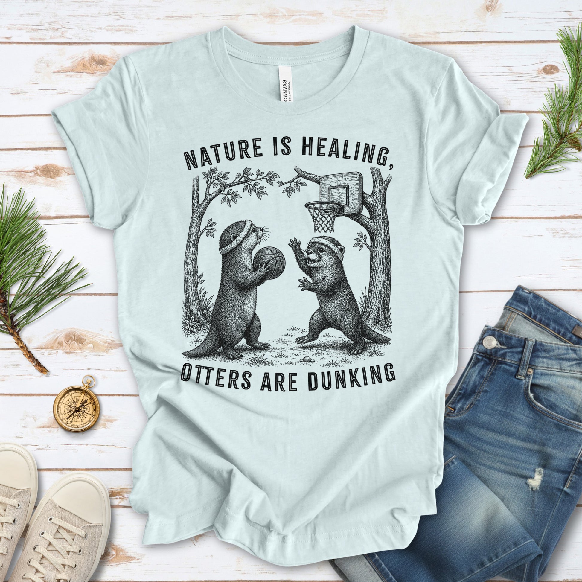 Nature Is Healing Otters Are Dunking Funny Basketball Otter Gift T-Shirt