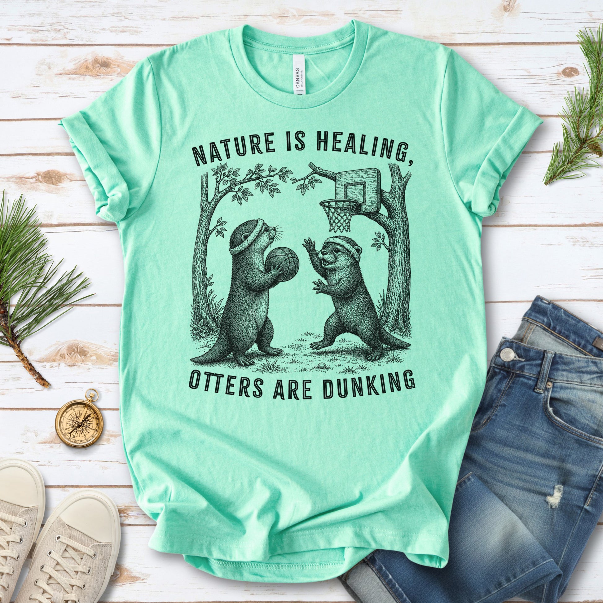 Nature Is Healing Otters Are Dunking Funny Basketball Otter Gift T-Shirt