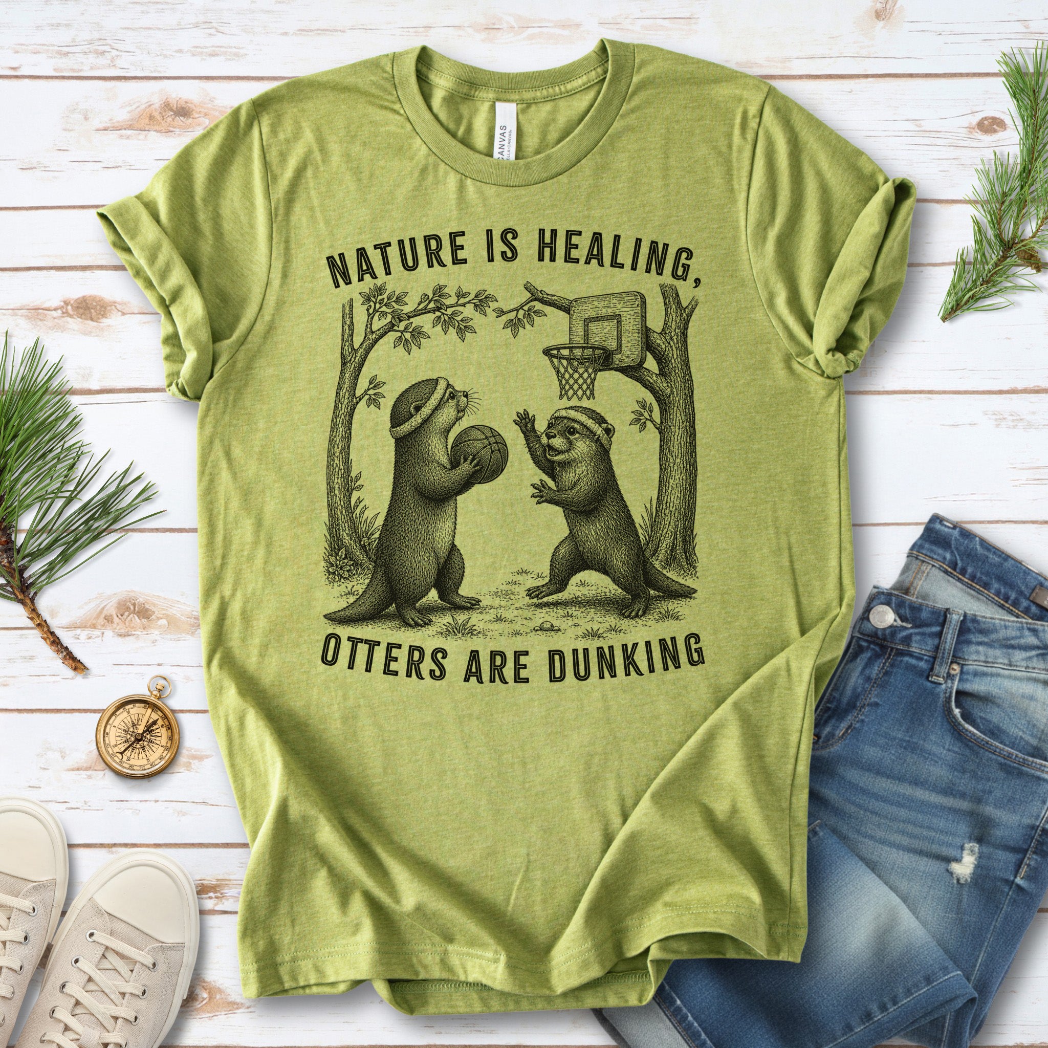 Nature Is Healing Otters Are Dunking Funny Basketball Otter Gift T-Shirt