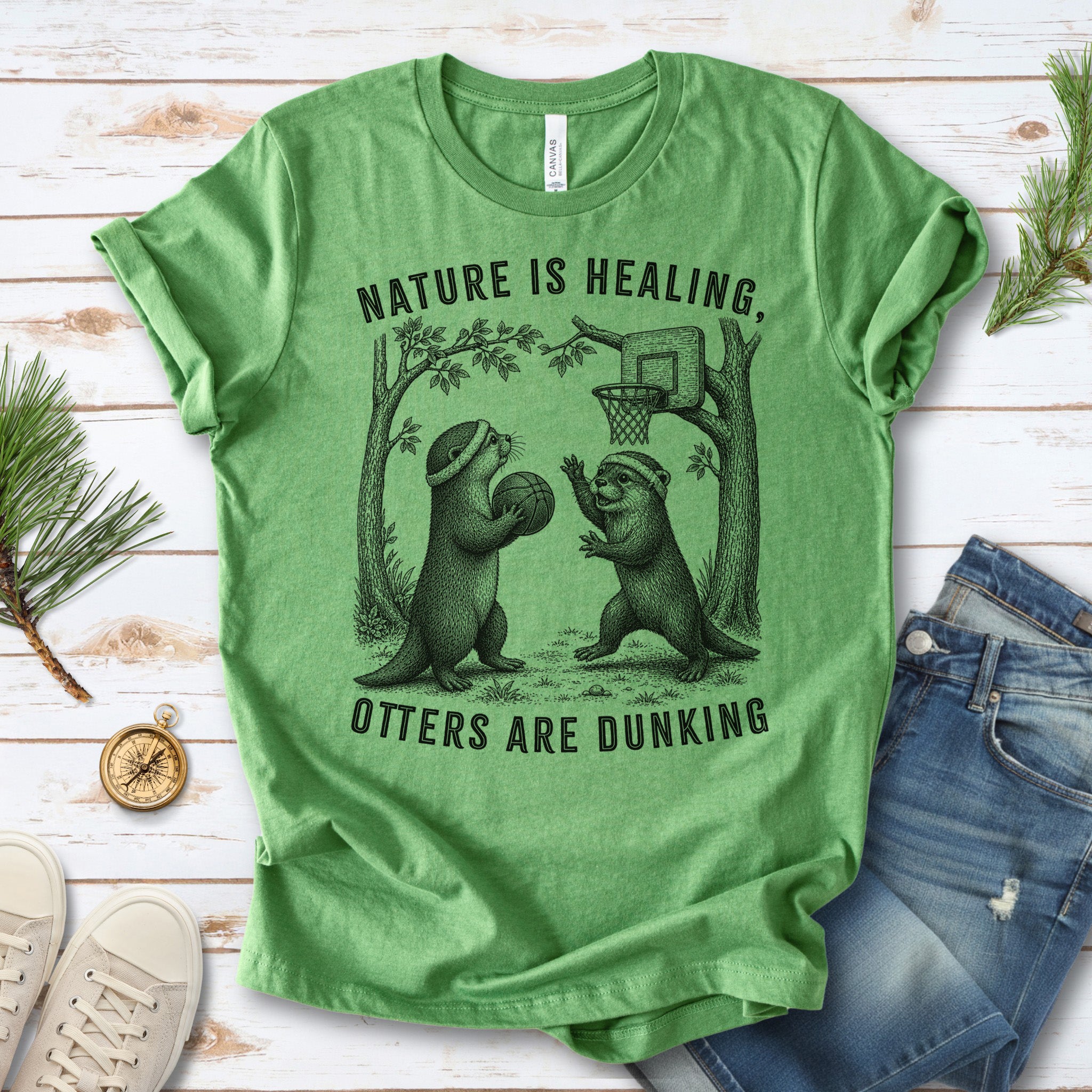 Nature Is Healing Otters Are Dunking Funny Basketball Otter Gift T-Shirt