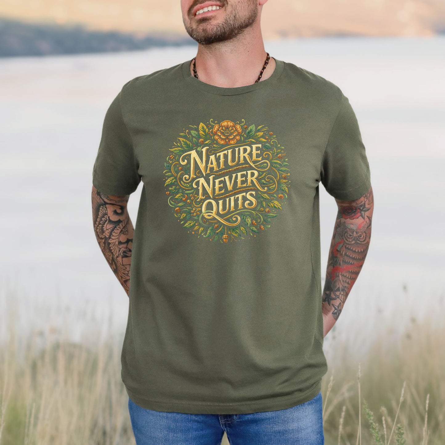 Nature Never Quits Vintage Botanical Floral Adventure T-Shirt