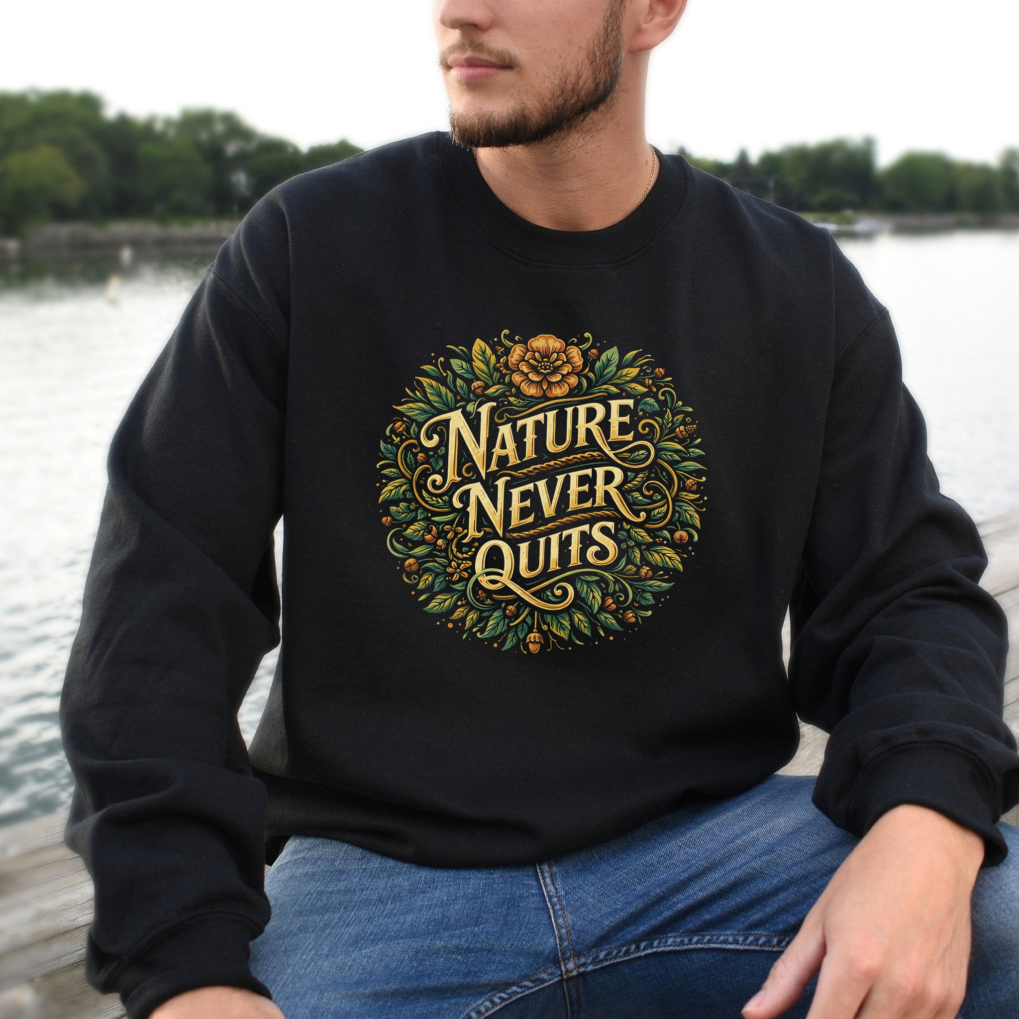 Nature Never Quits Vintage Botanical Floral Adventure Sweatshirt