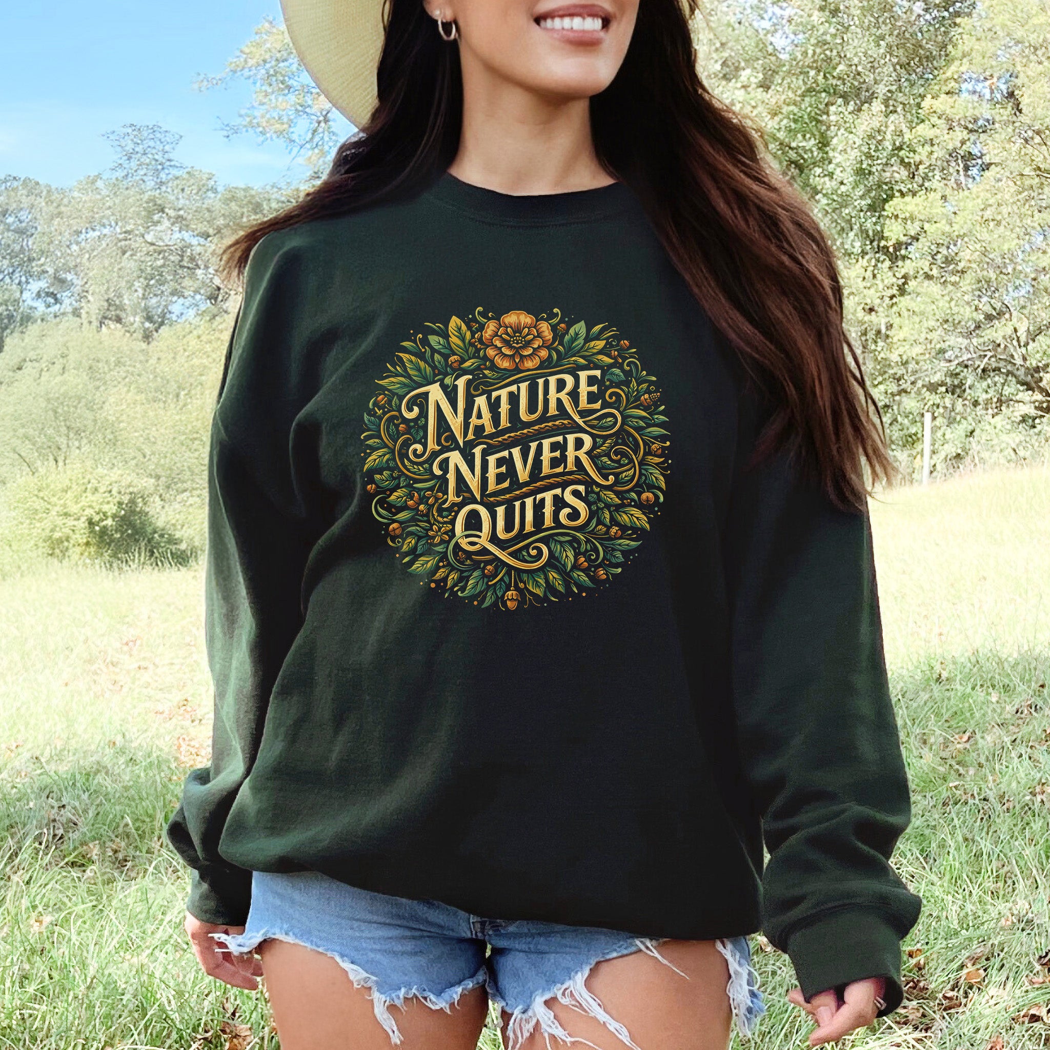 Nature Never Quits Vintage Botanical Floral Adventure Sweatshirt