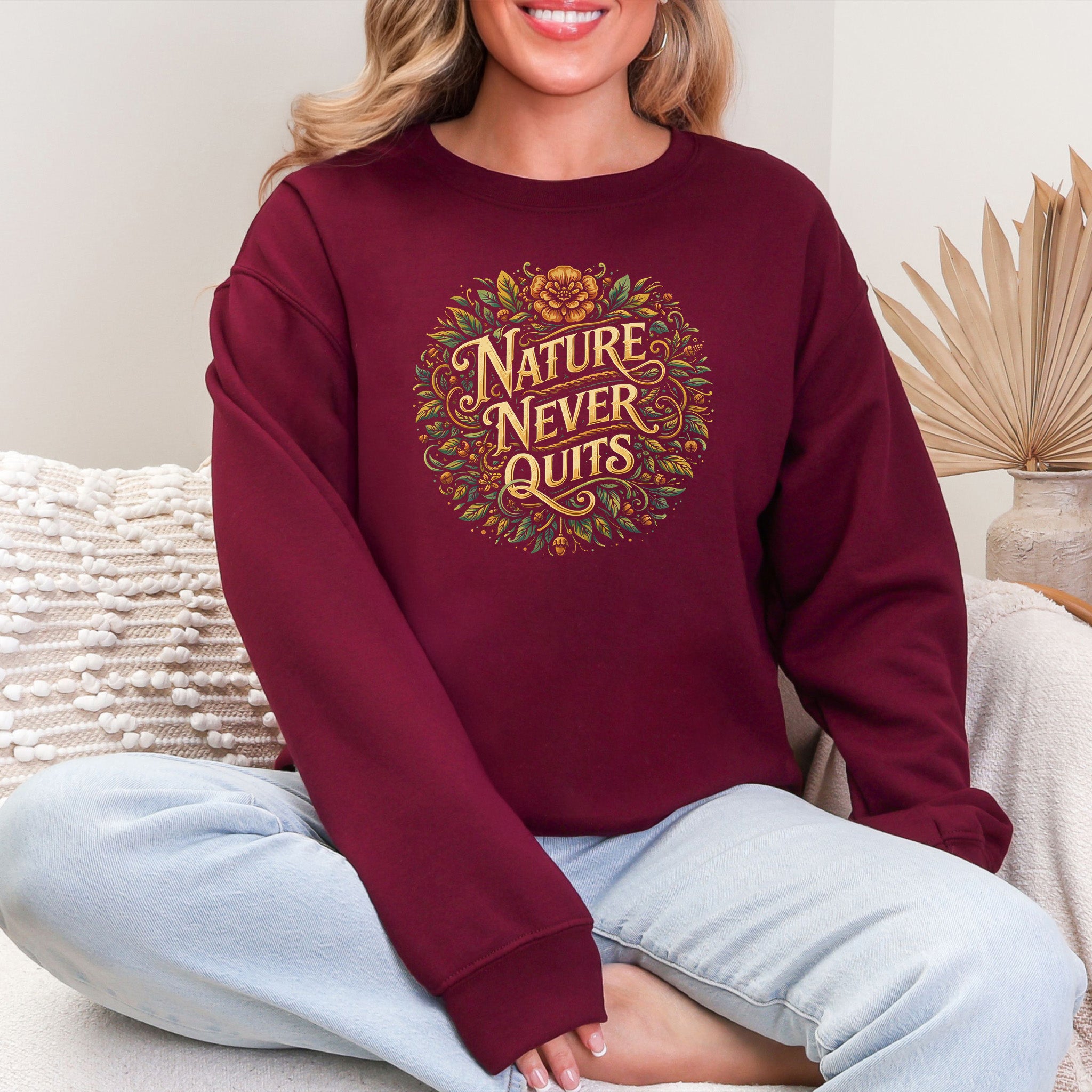 Nature Never Quits Vintage Botanical Floral Adventure Sweatshirt