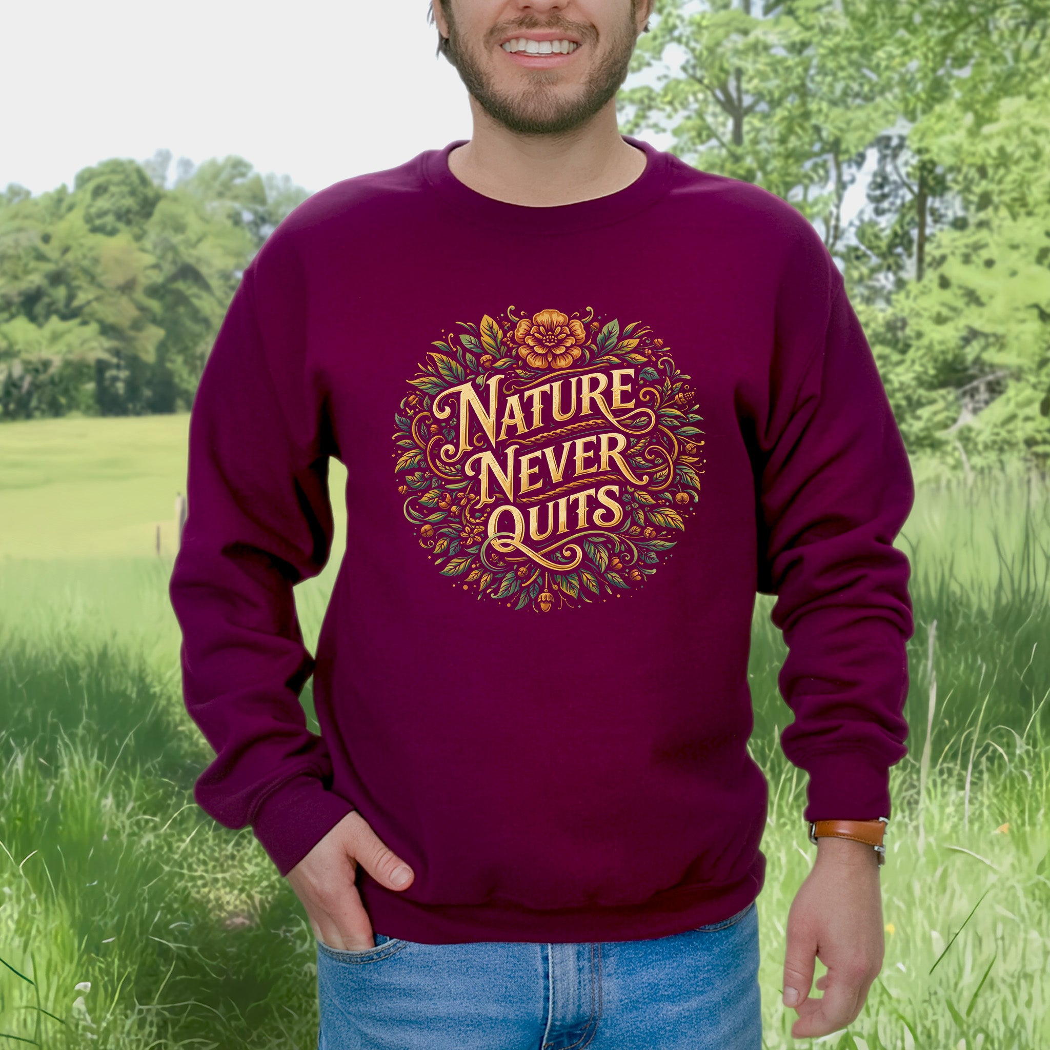 Nature Never Quits Vintage Botanical Floral Adventure Sweatshirt