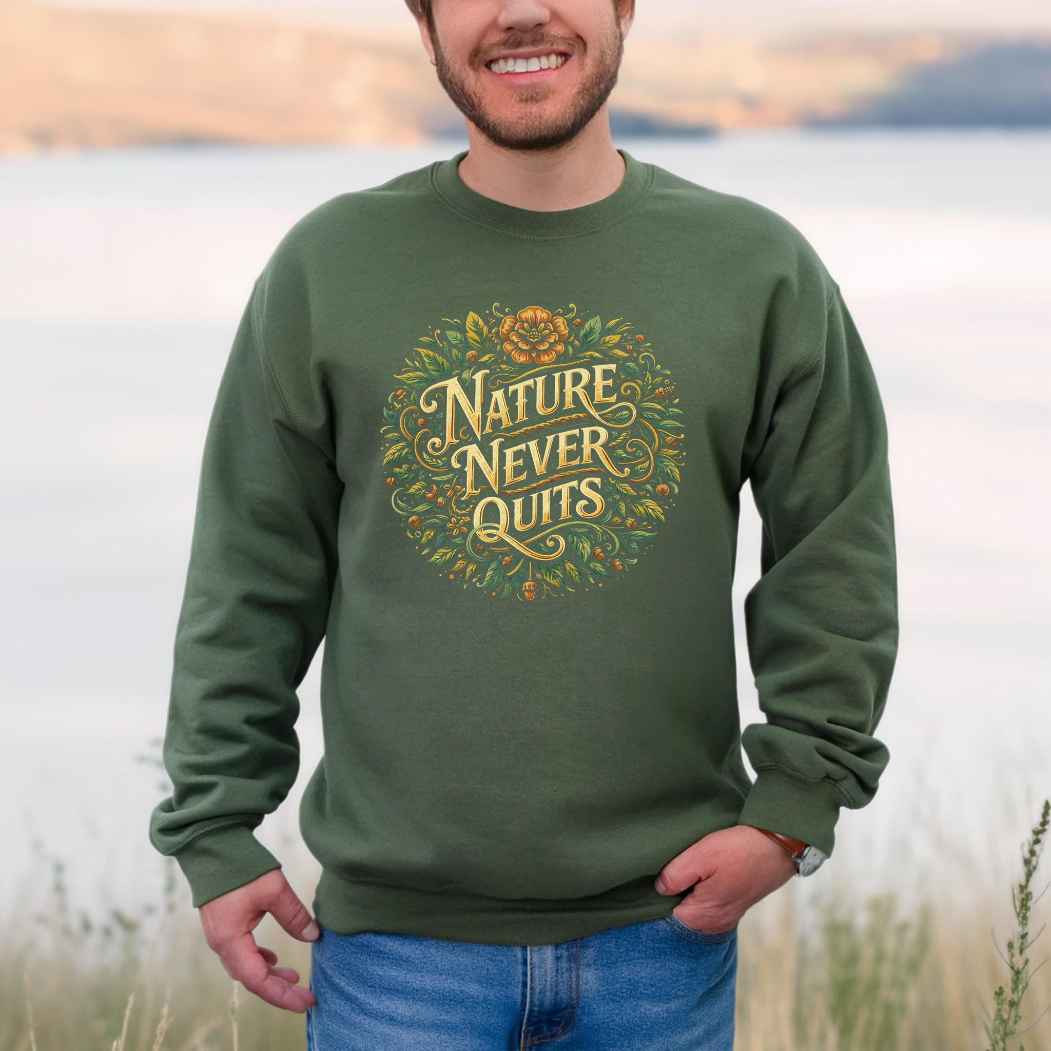 Nature Never Quits Vintage Botanical Floral Adventure Sweatshirt