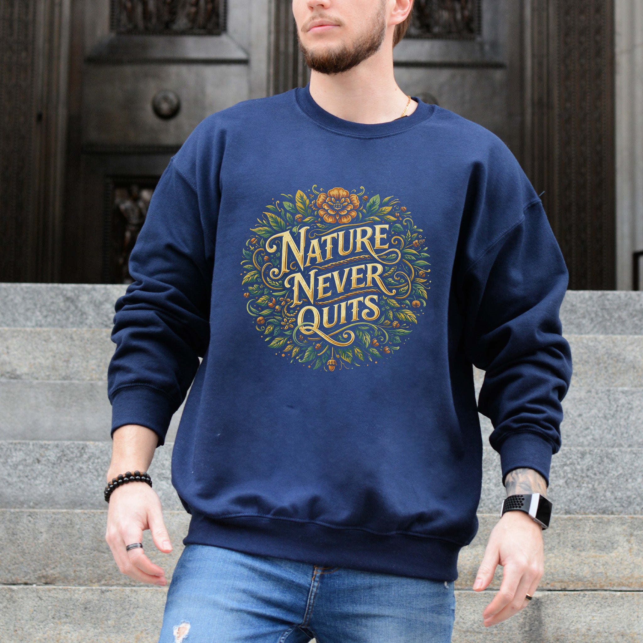 Nature Never Quits Vintage Botanical Floral Adventure Sweatshirt