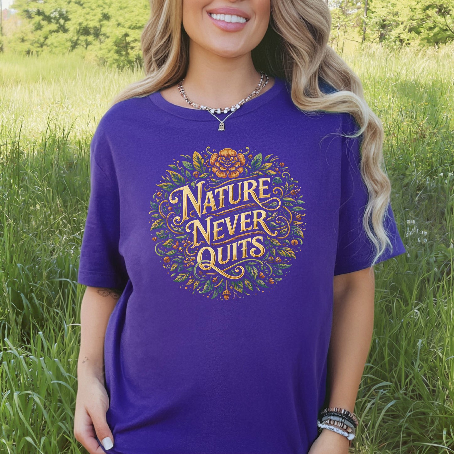 Nature Never Quits Vintage Botanical Floral Adventure T-Shirt