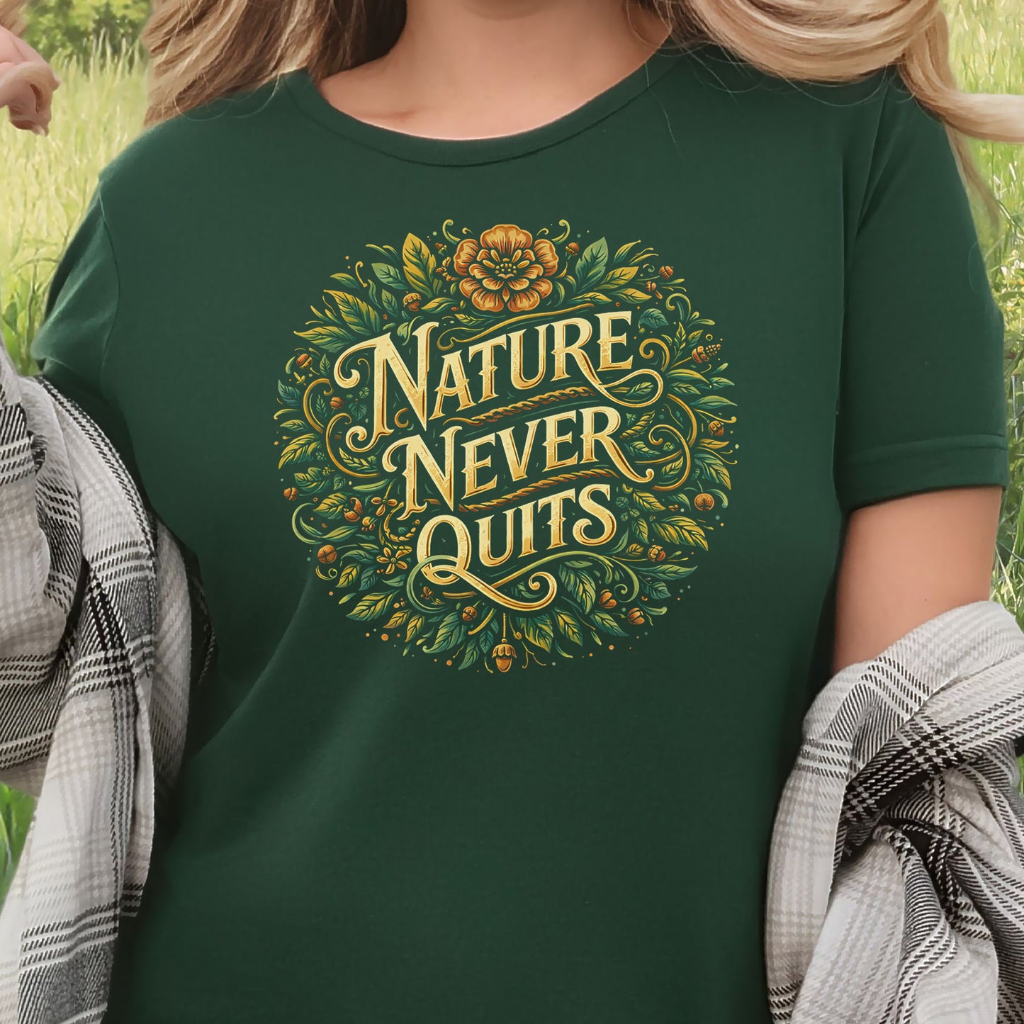 Nature Never Quits Vintage Botanical Floral Adventure T-Shirt