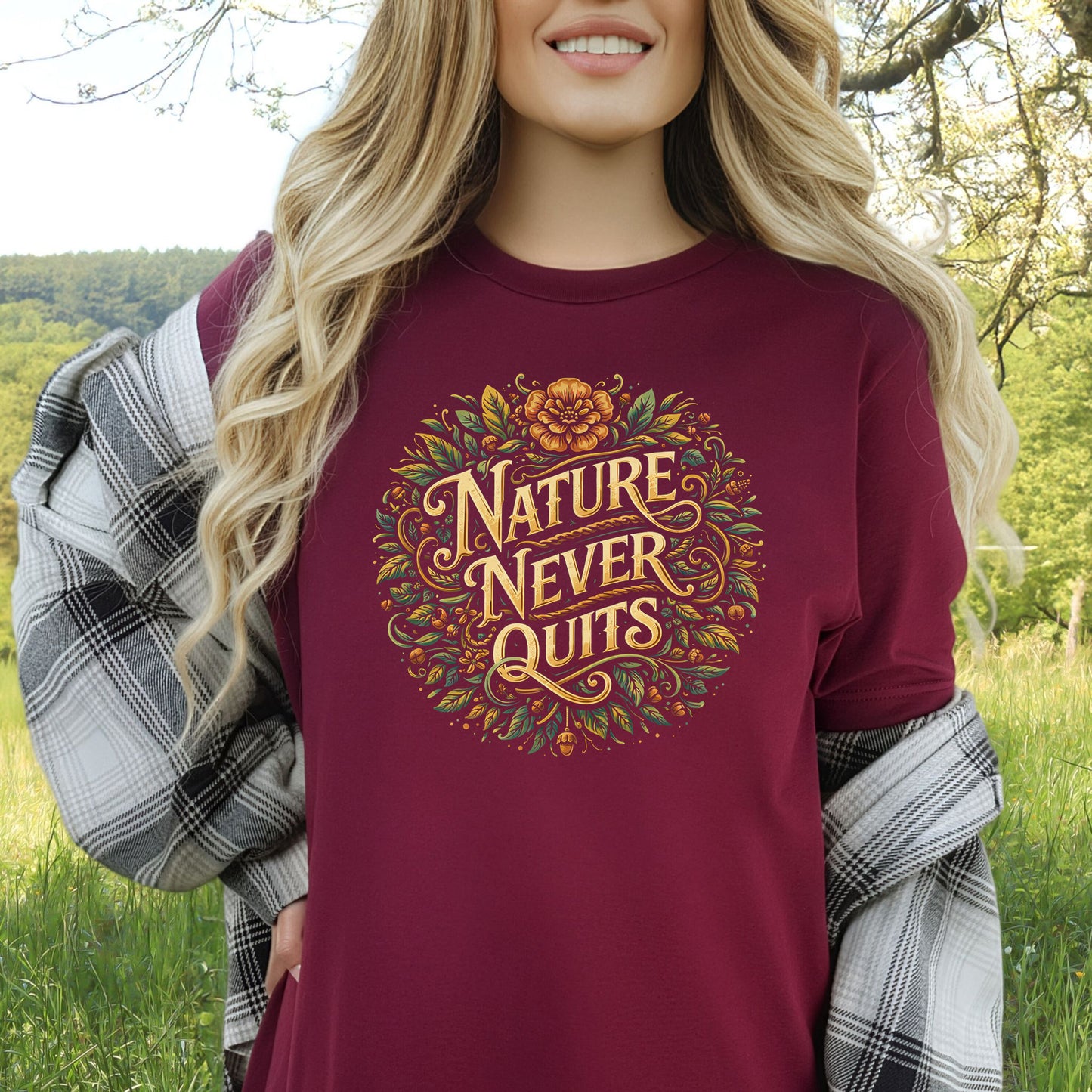 Nature Never Quits Vintage Botanical Floral Adventure T-Shirt