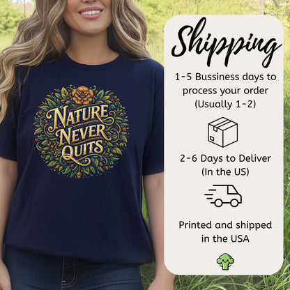 Nature Never Quits Vintage Botanical Floral Adventure T-Shirt
