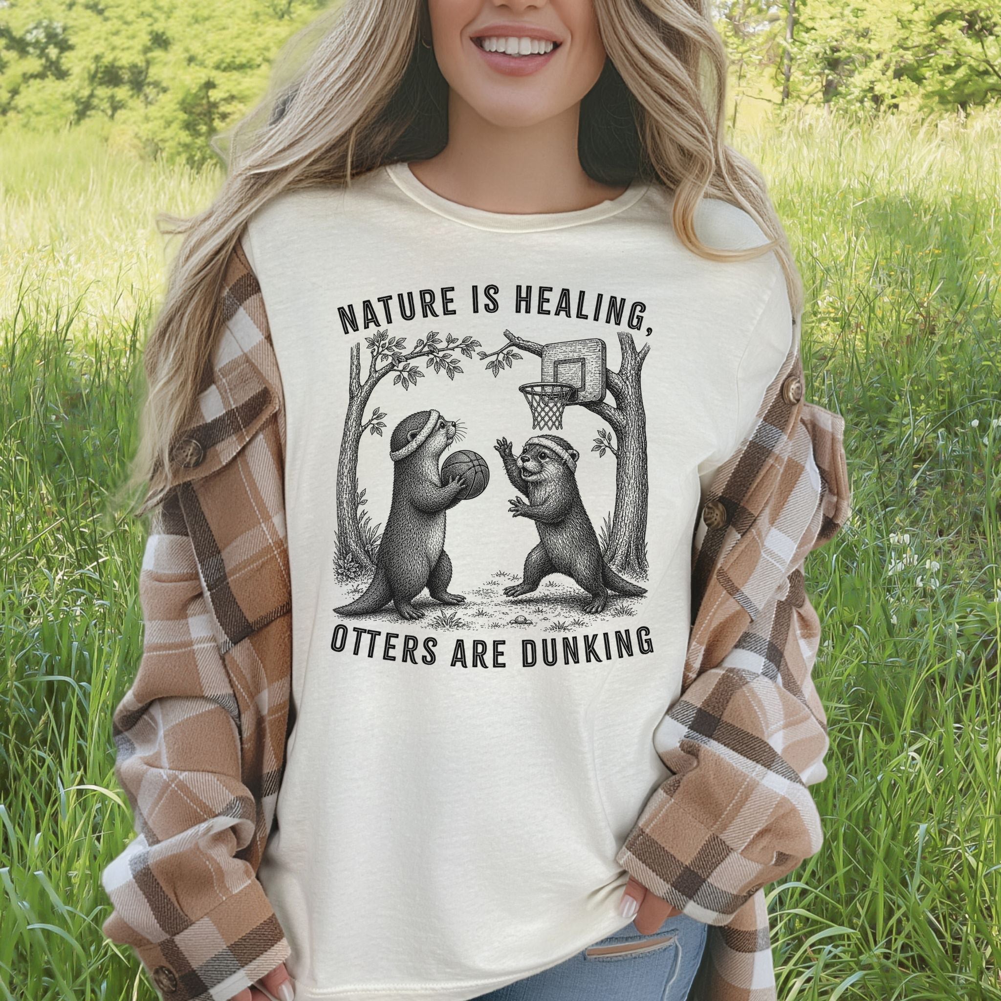 Nature Is Healing Otters Are Dunking Funny Basketball Otter Gift T-Shirt