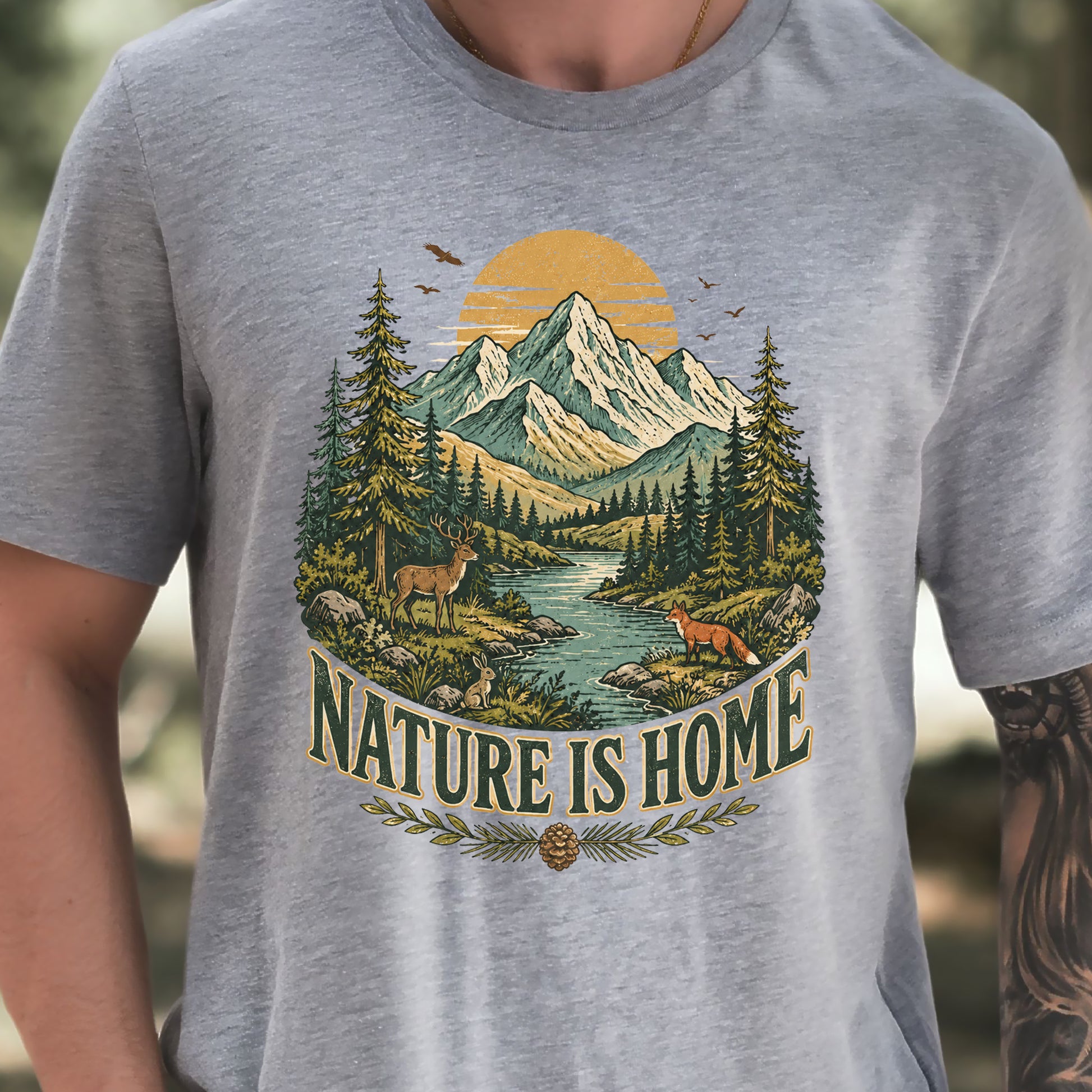 Nature Is Home Retro Mountain Wildlife Earth Day Nature Lover Gift T-Shirt