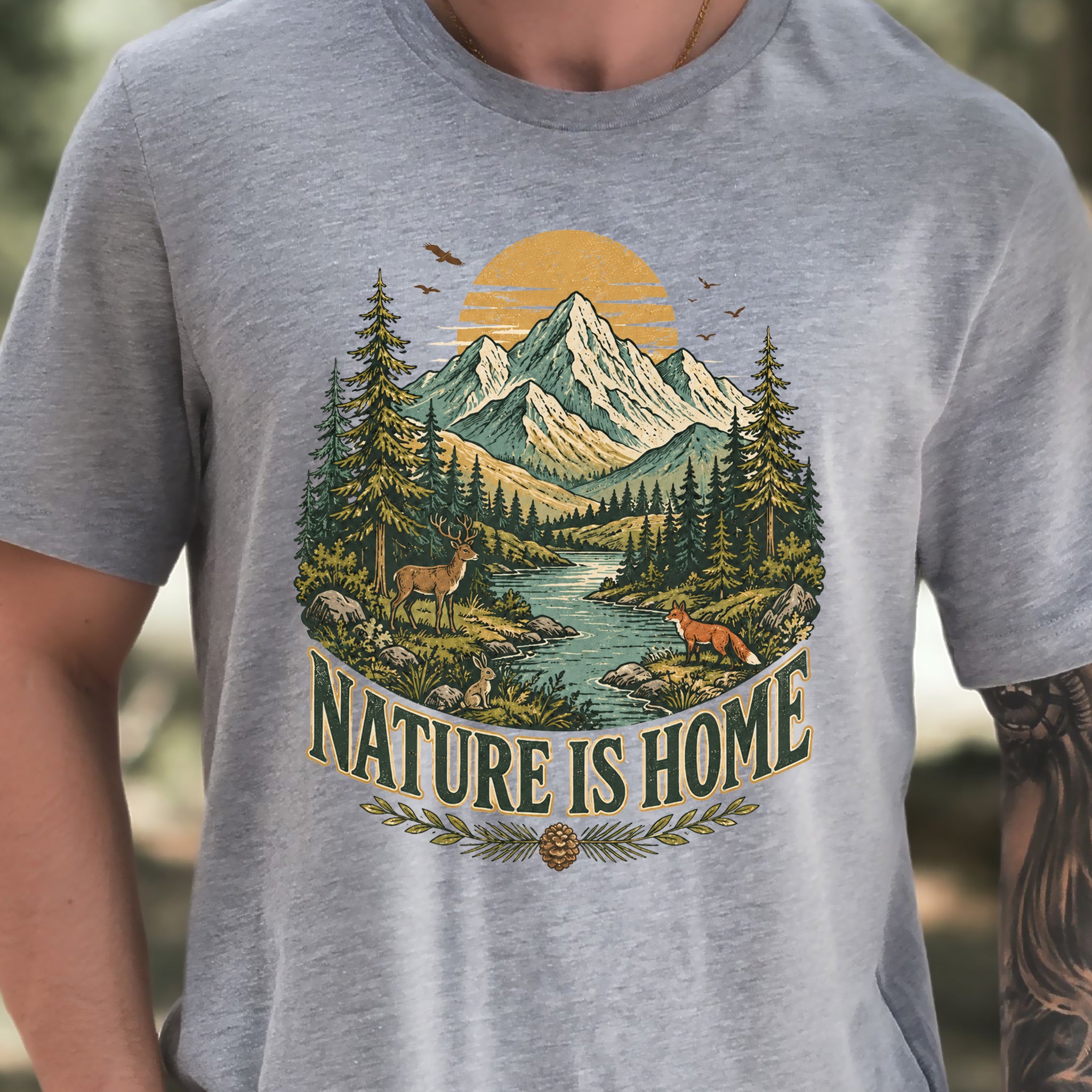 Nature Is Home Retro Mountain Wildlife Earth Day Nature Lover Gift T-Shirt
