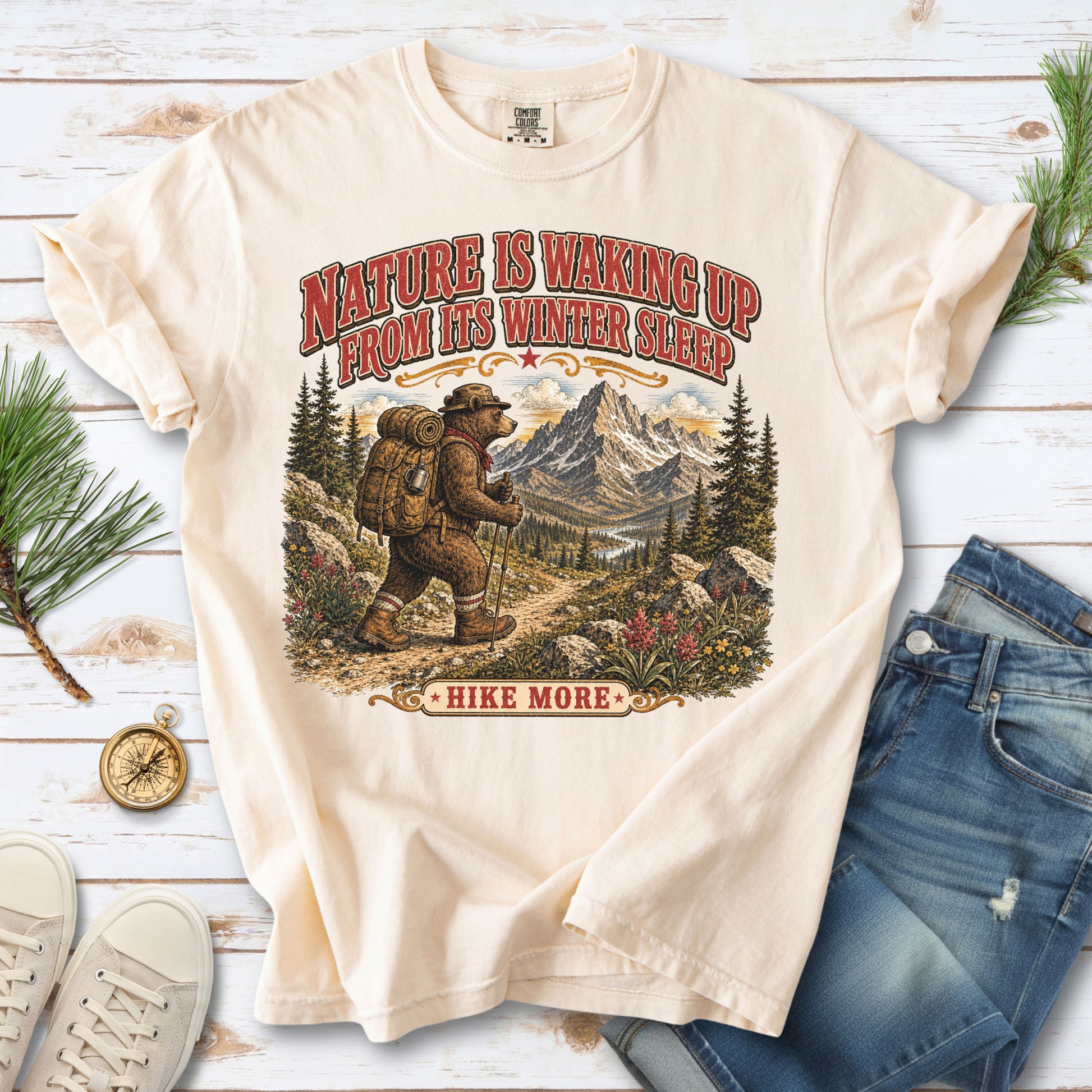 Nature Is Waking Up Hike More Comfort Colors Shirt – Bear Hiking Tee