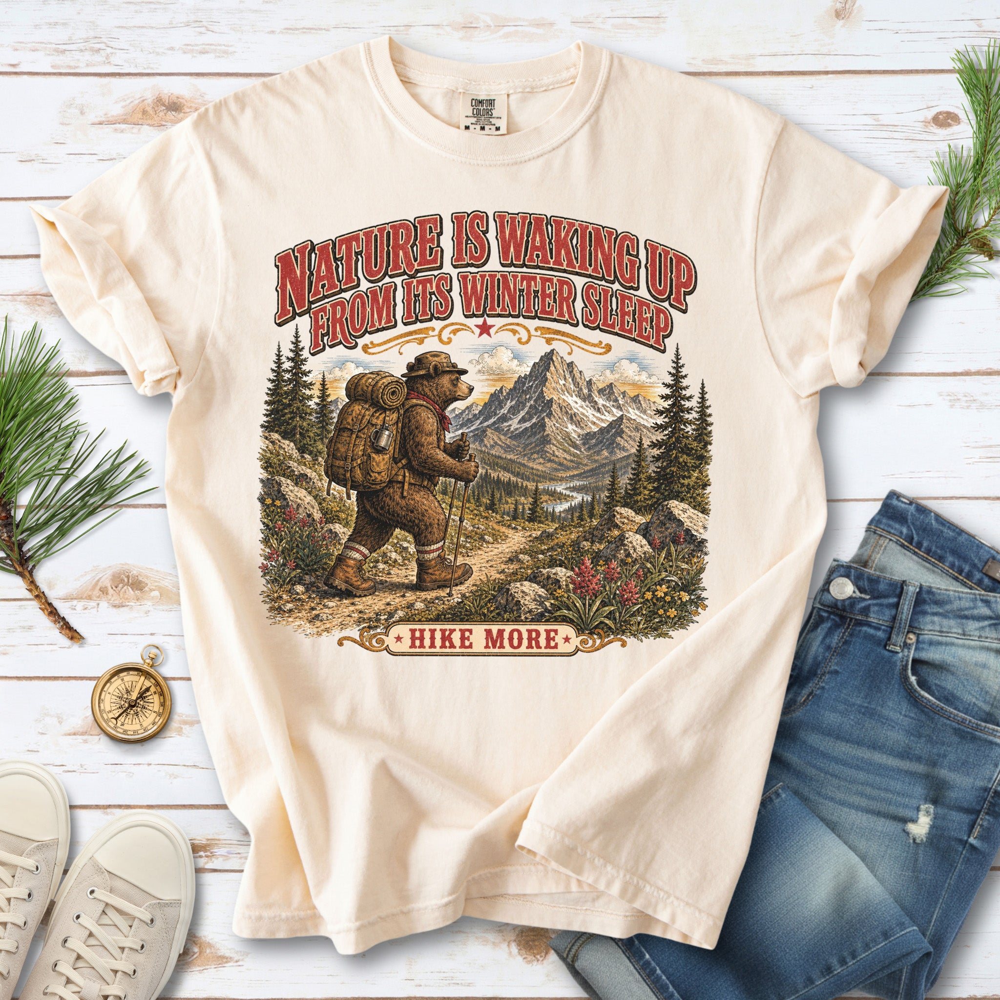 Nature Is Waking Up Hike More Comfort Colors Shirt – Bear Hiking Tee