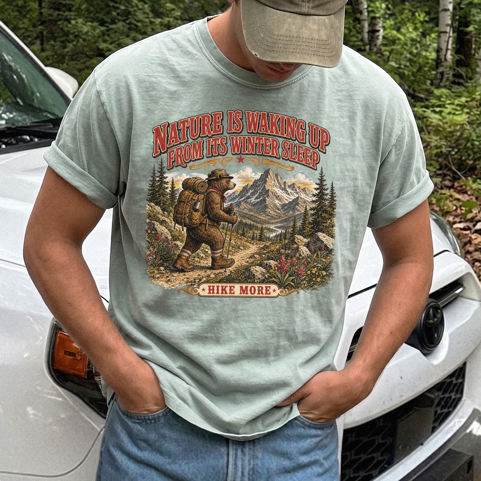 Nature Is Waking Up Hike More Comfort Colors Shirt – Bear Hiking Tee