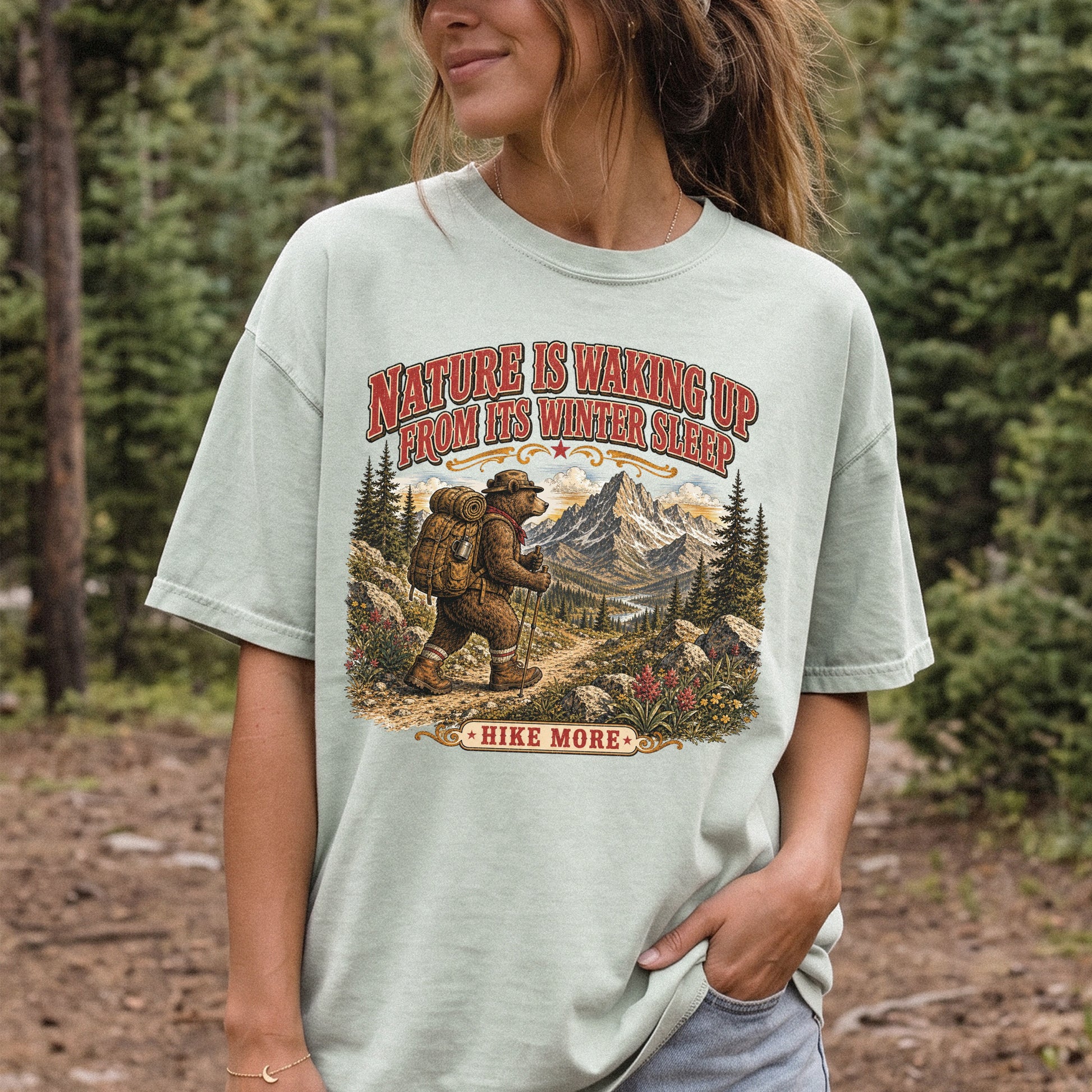 Nature Is Waking Up Hike More Comfort Colors Shirt – Bear Hiking Tee