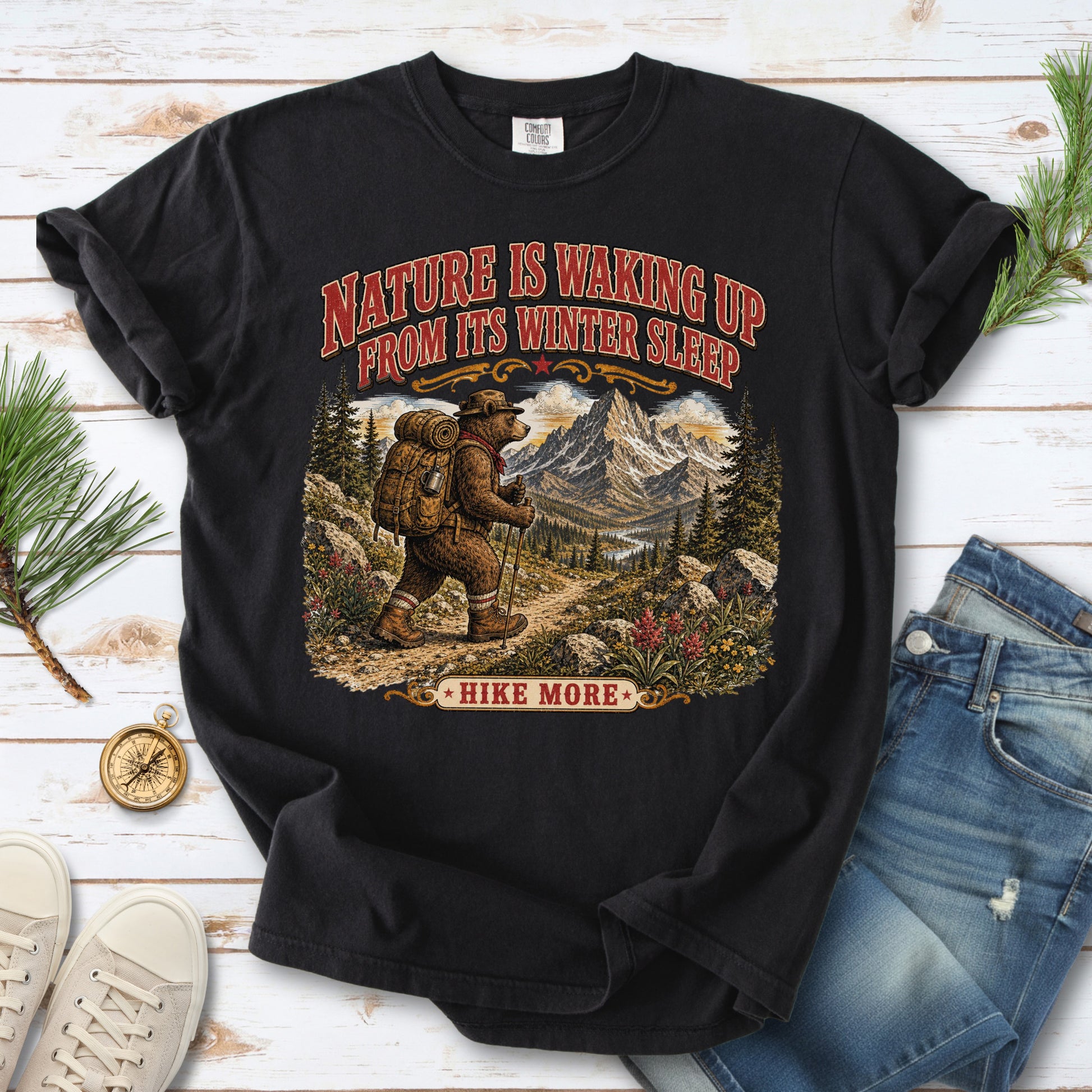 Nature Is Waking Up Hike More Comfort Colors Shirt – Bear Hiking Tee
