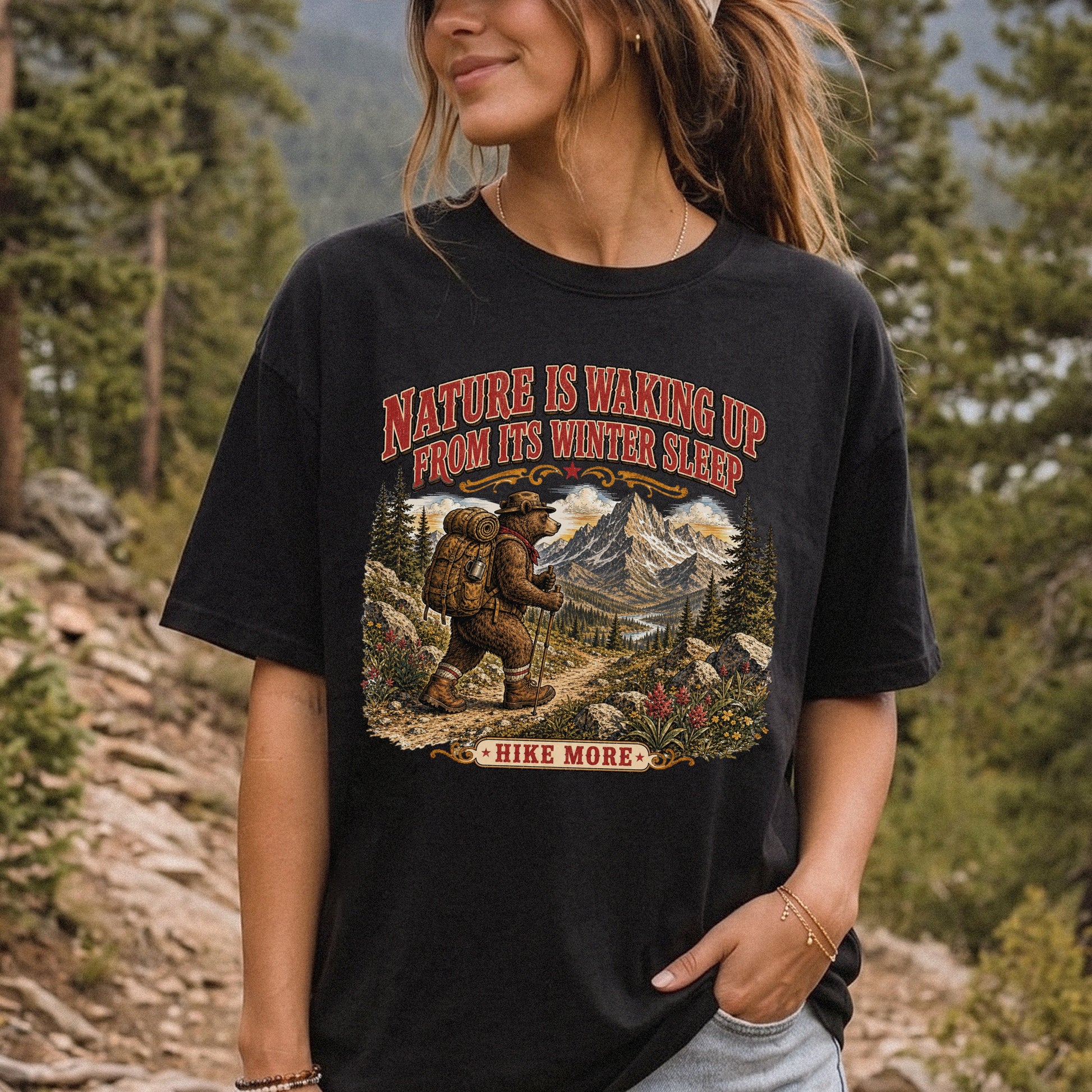 Nature Is Waking Up Hike More Comfort Colors Shirt – Bear Hiking Tee