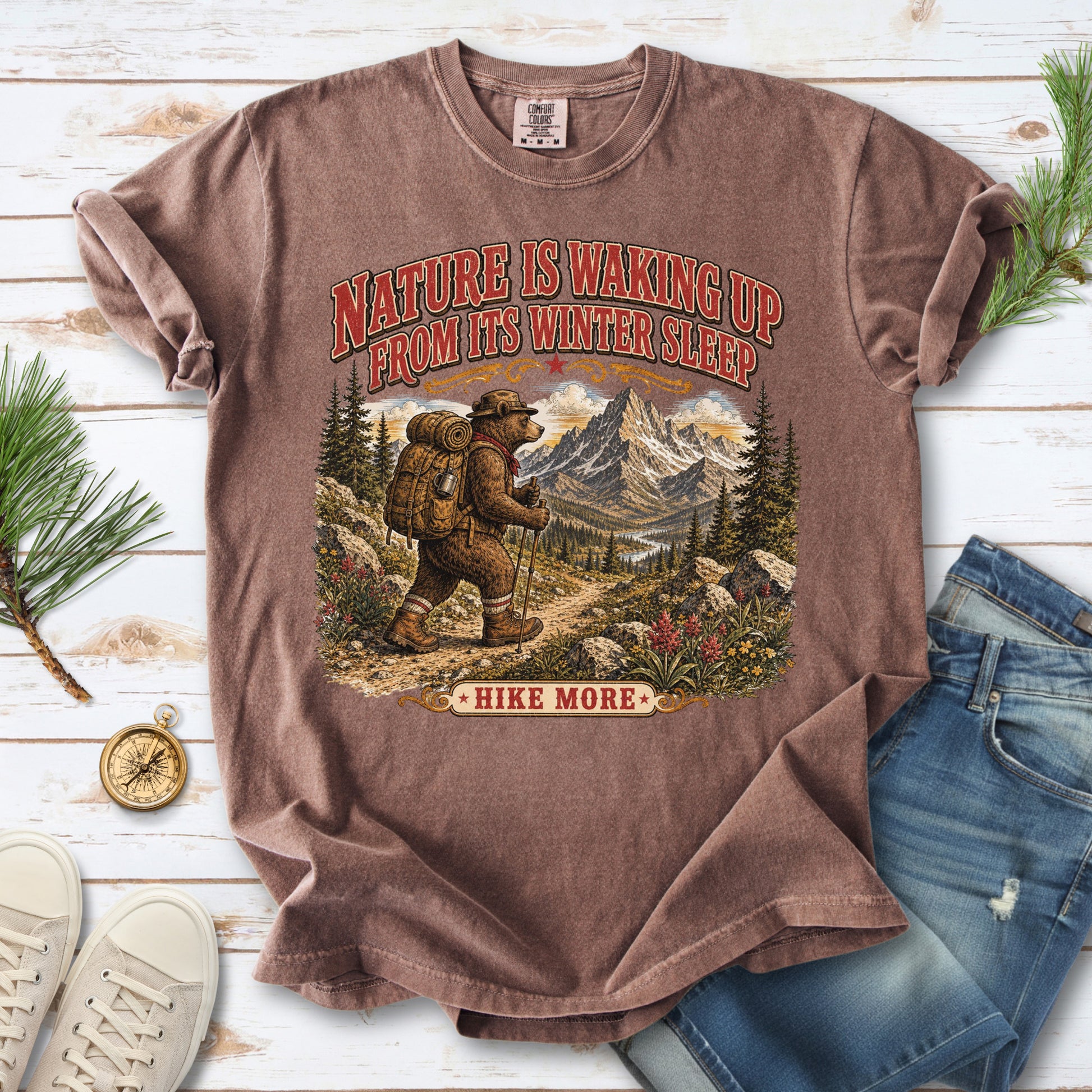 Nature Is Waking Up Hike More Comfort Colors Shirt – Bear Hiking Tee