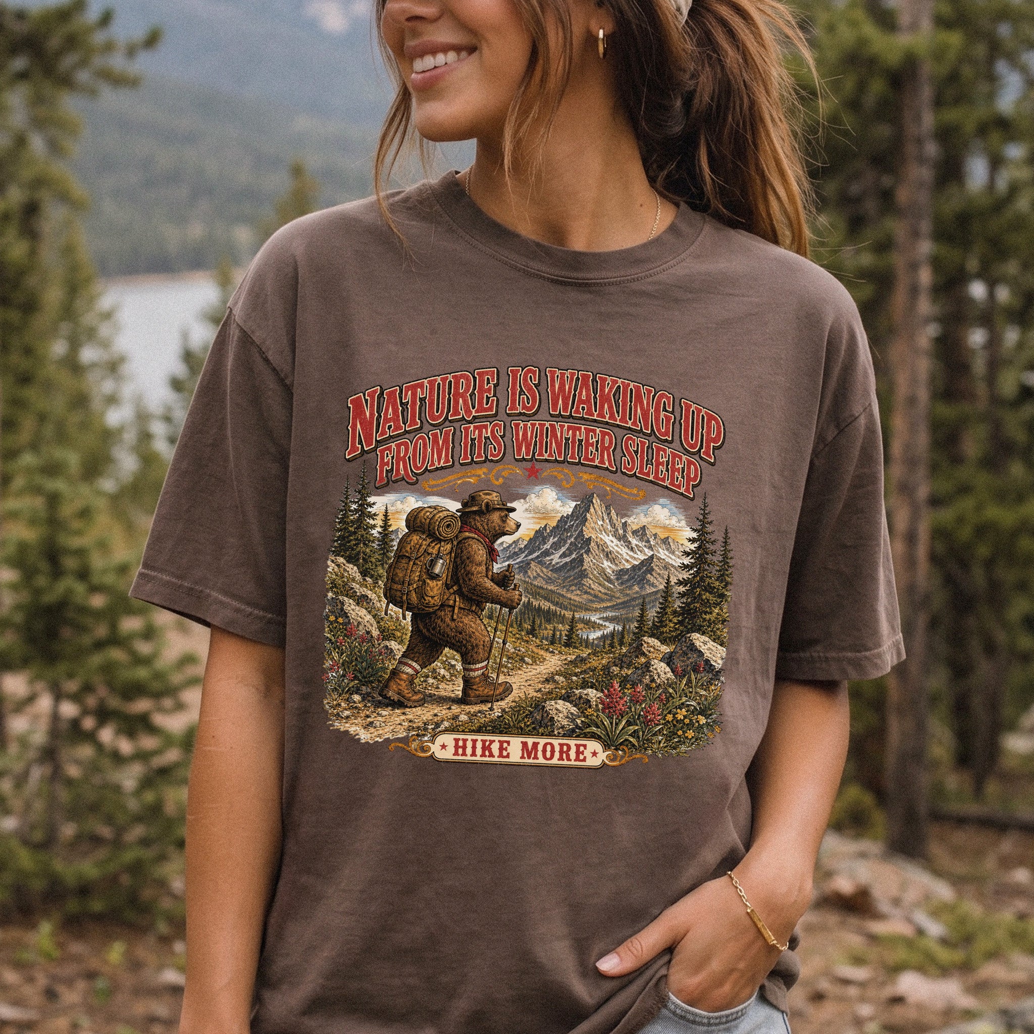 Nature Is Waking Up Hike More Comfort Colors Shirt – Bear Hiking Tee