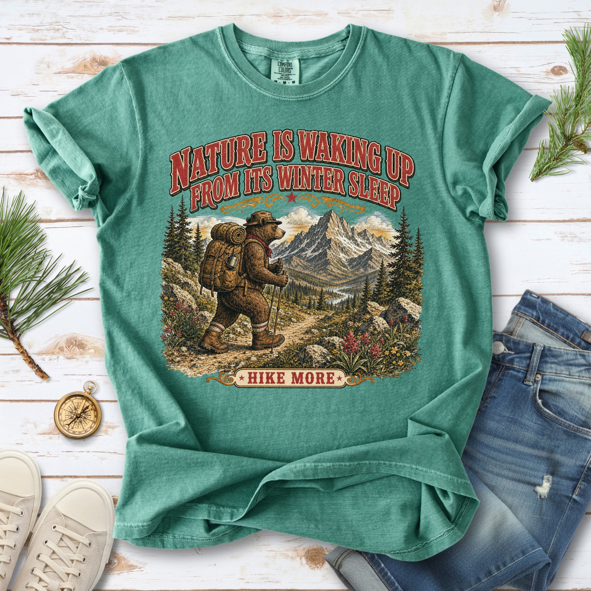 Nature Is Waking Up Hike More Comfort Colors Shirt – Bear Hiking Tee
