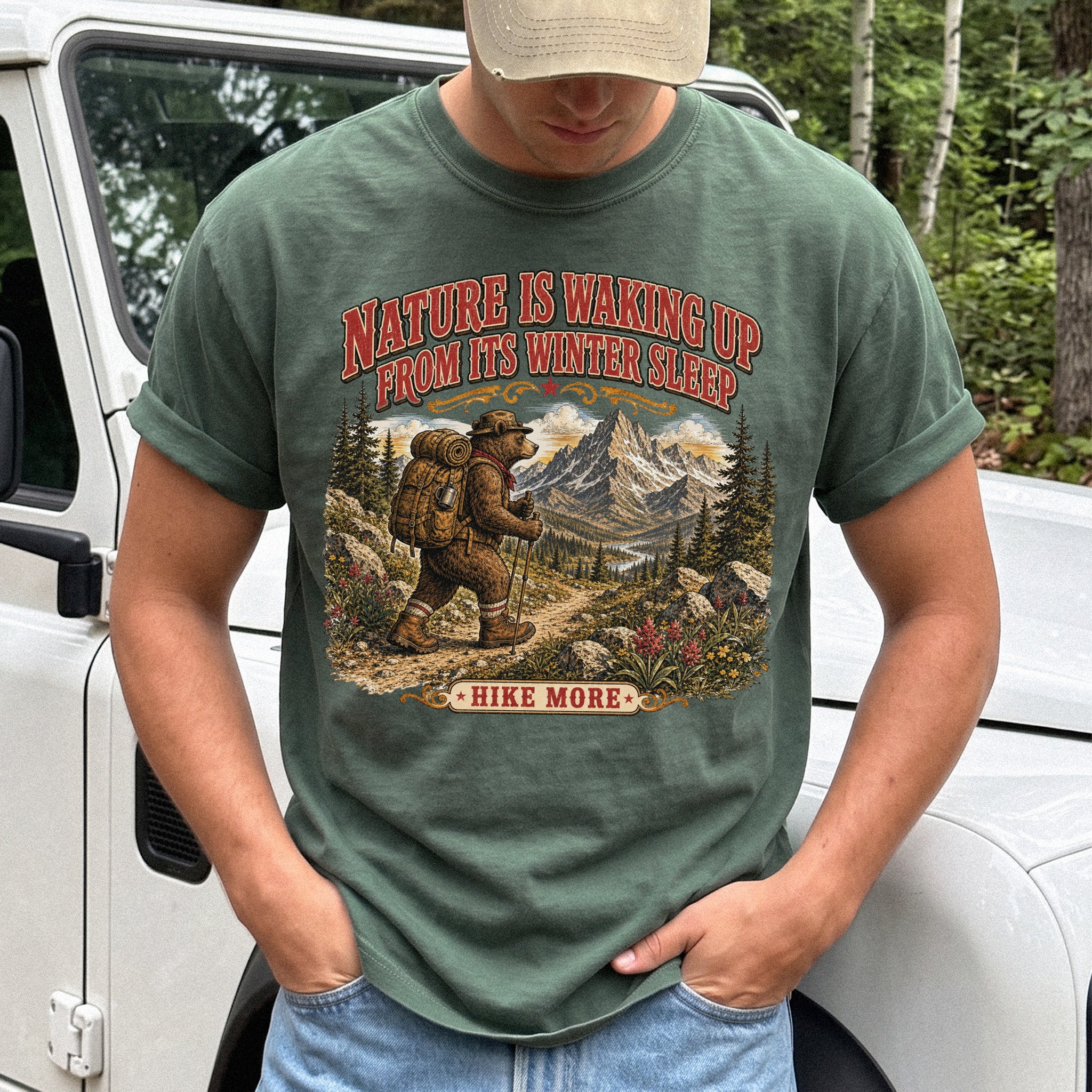 Nature Is Waking Up Hike More Comfort Colors Shirt – Bear Hiking Tee