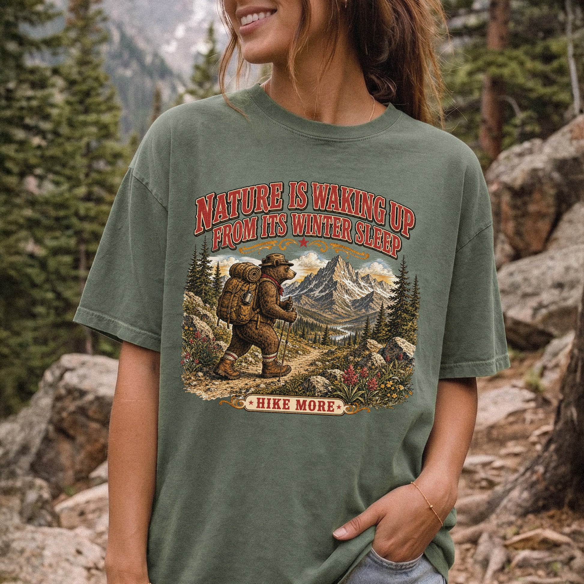 Nature Is Waking Up Hike More Comfort Colors Shirt – Bear Hiking Tee