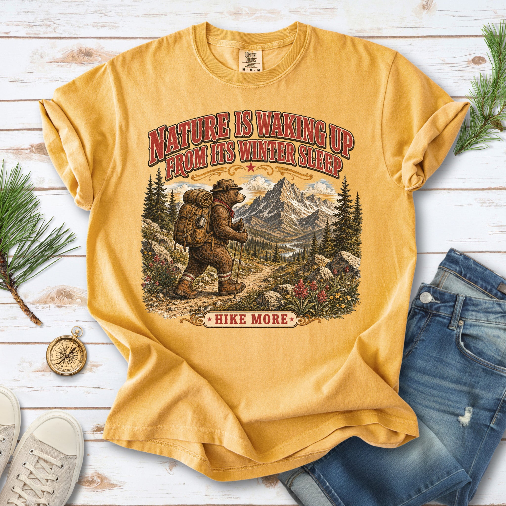 Nature Is Waking Up Hike More Comfort Colors Shirt – Bear Hiking Tee