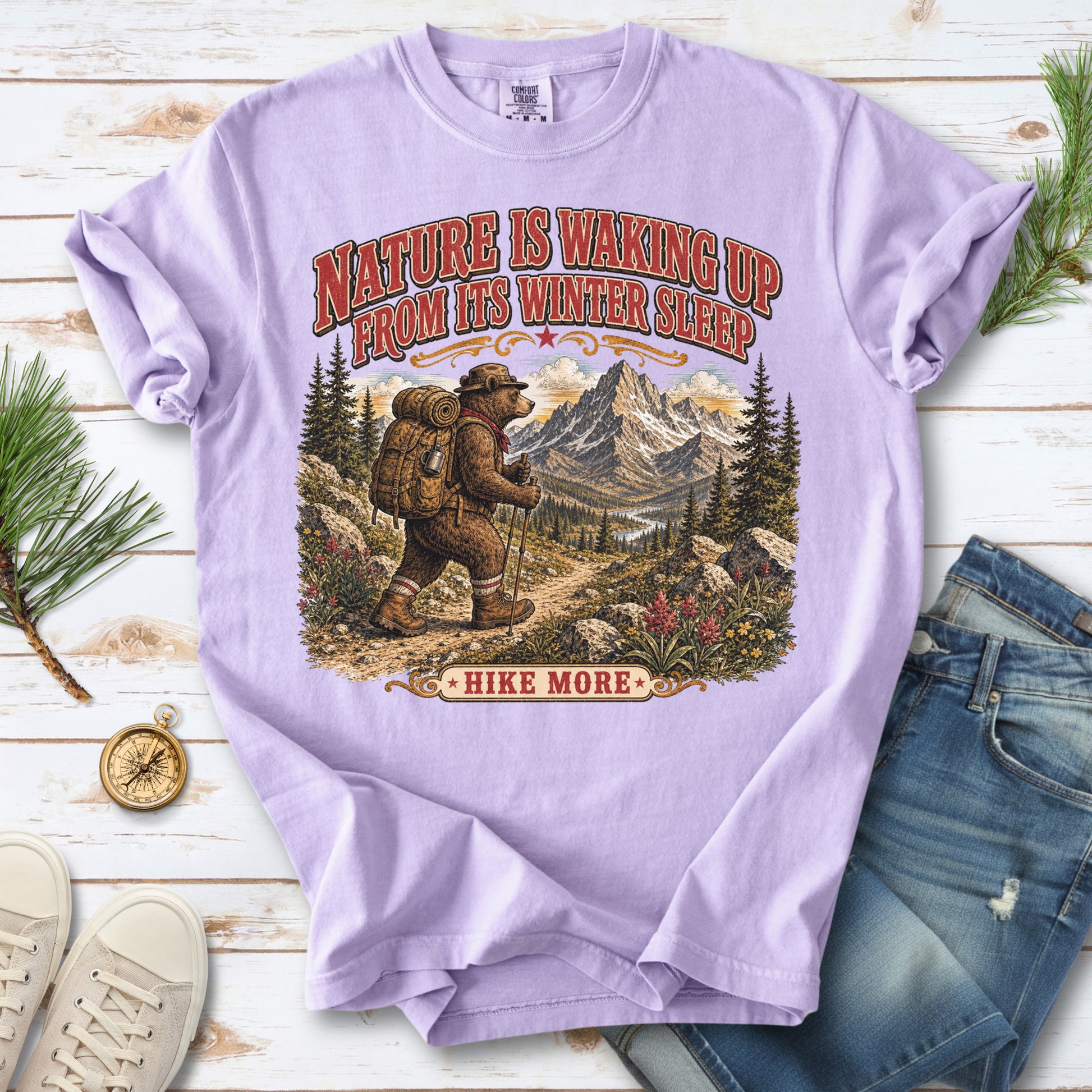 Nature Is Waking Up Hike More Comfort Colors Shirt – Bear Hiking Tee