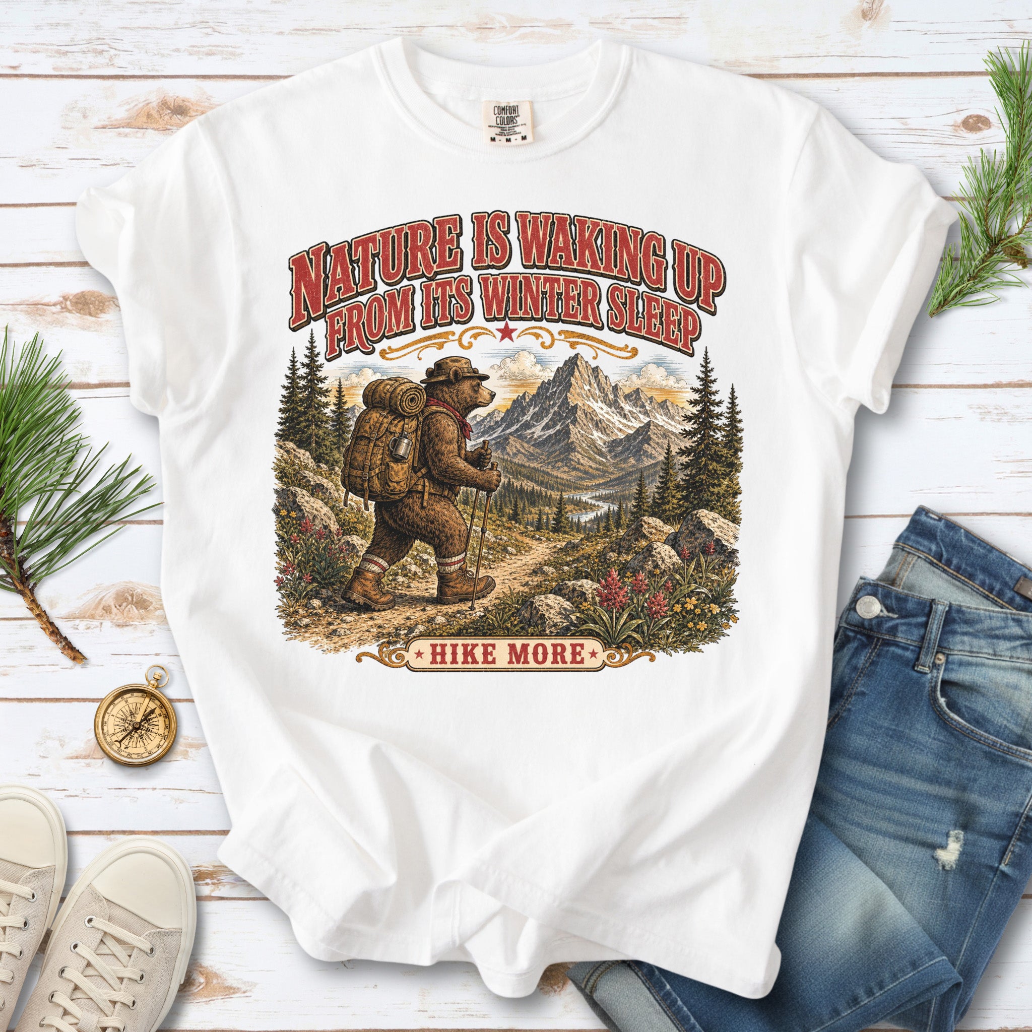 Nature Is Waking Up Hike More Comfort Colors Shirt – Bear Hiking Tee