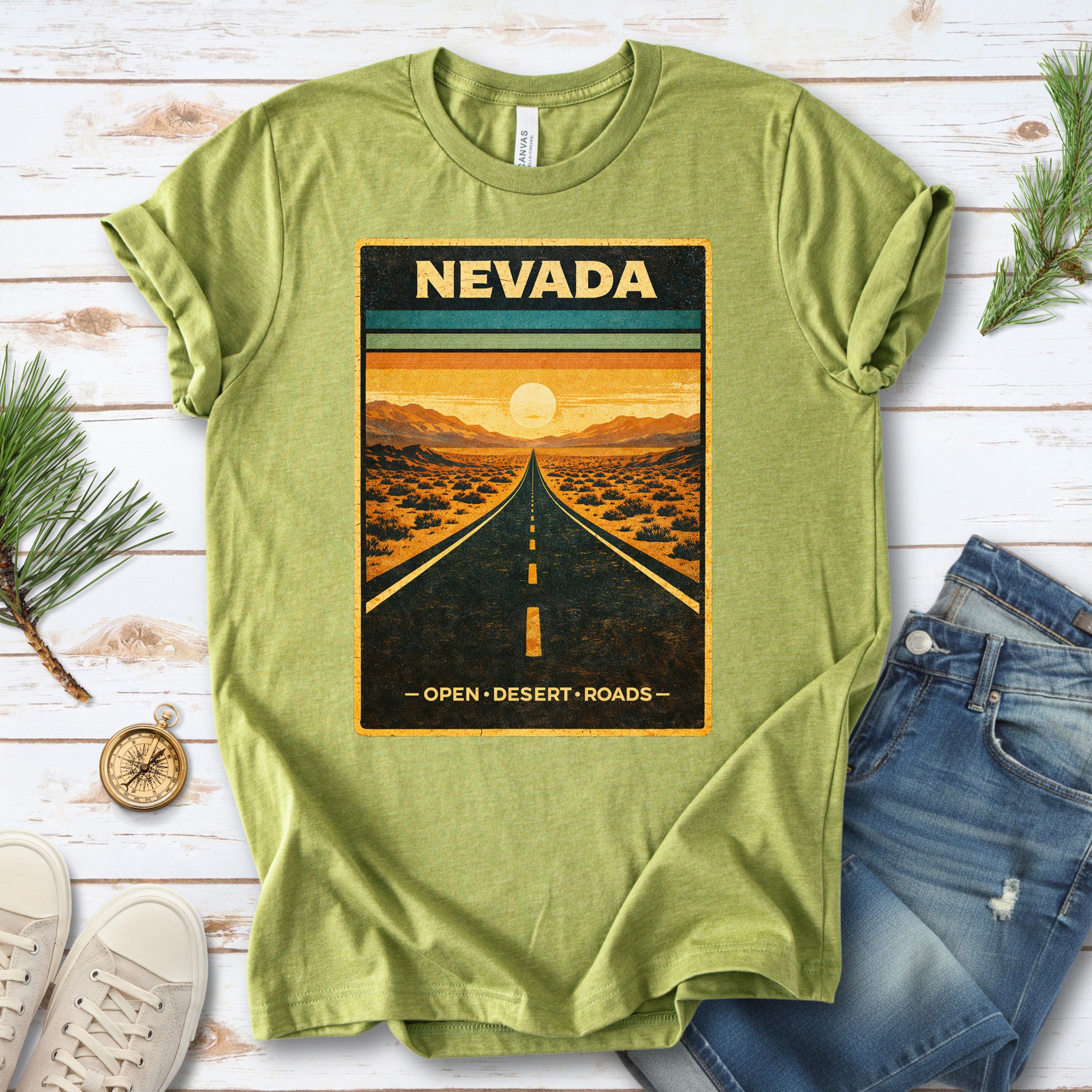 Nevada Open Desert Roads Retro Road Trip Adventure T-Shirt