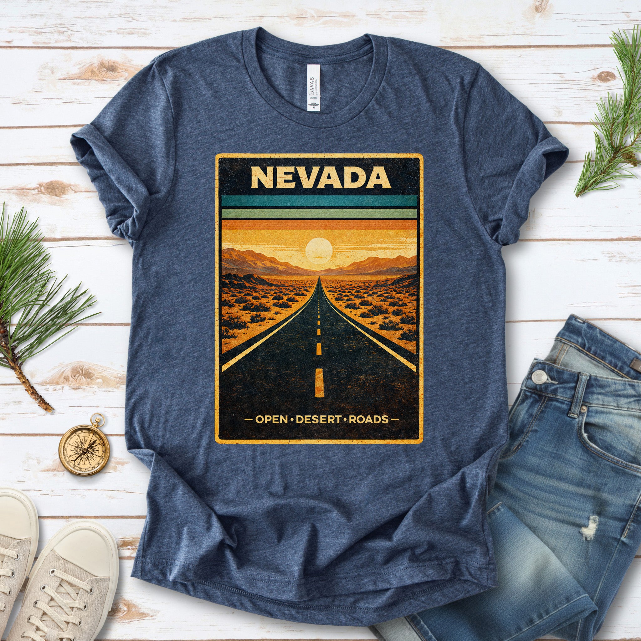 Nevada Open Desert Roads Retro Road Trip Adventure T-Shirt