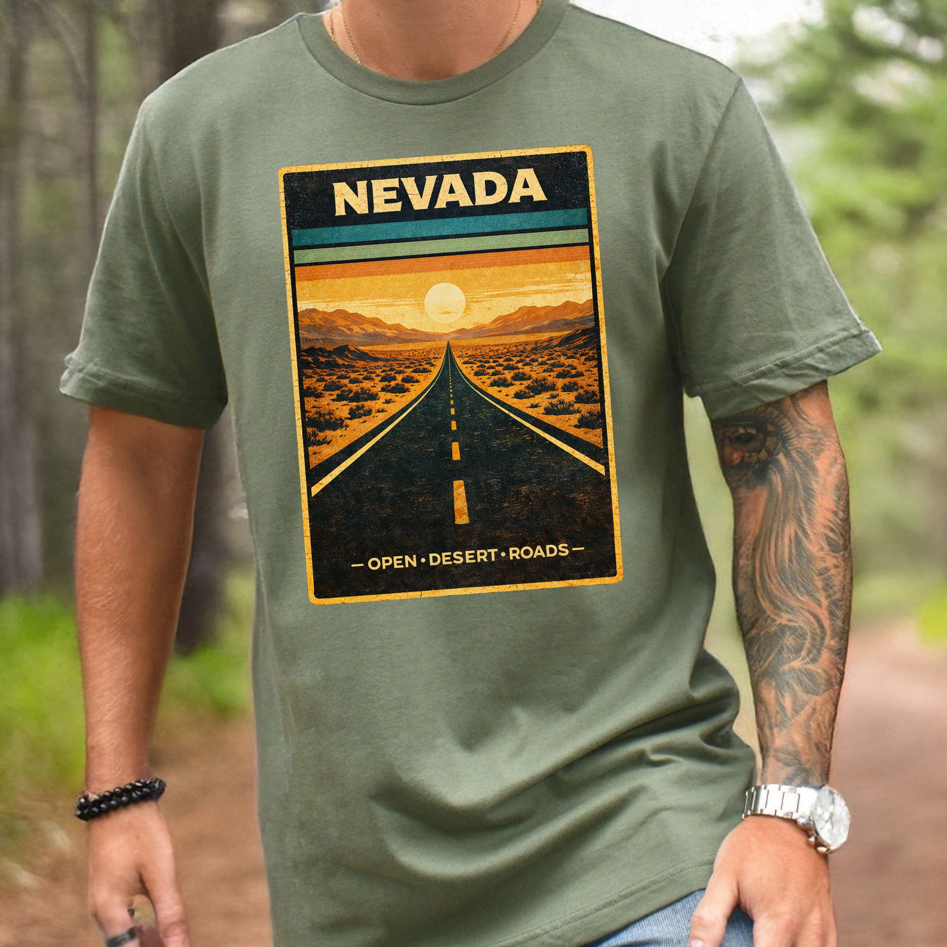 Nevada Open Desert Roads Retro Road Trip Adventure T-Shirt