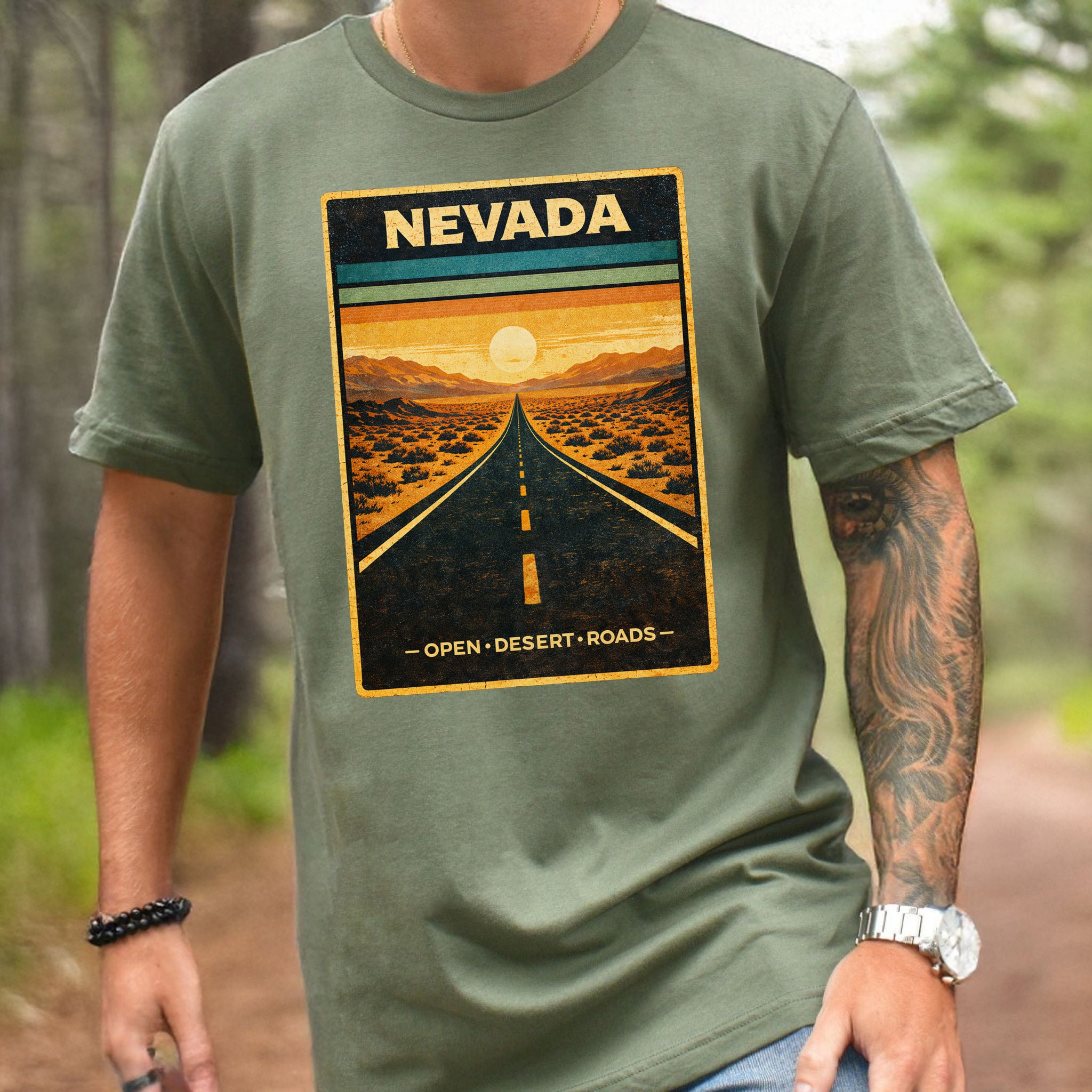 Nevada Open Desert Roads Retro Road Trip Adventure T-Shirt