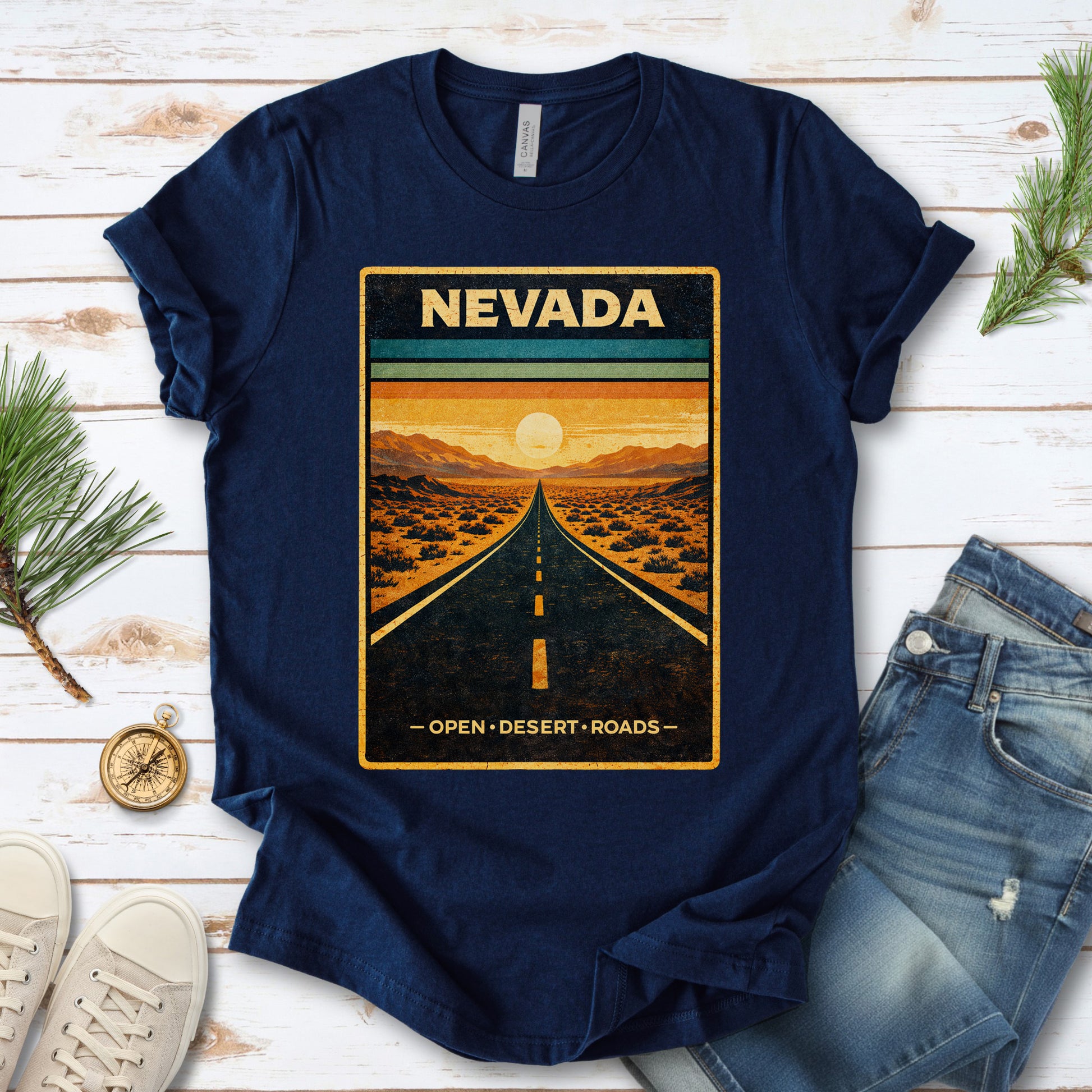 Nevada Open Desert Roads Retro Road Trip Adventure T-Shirt