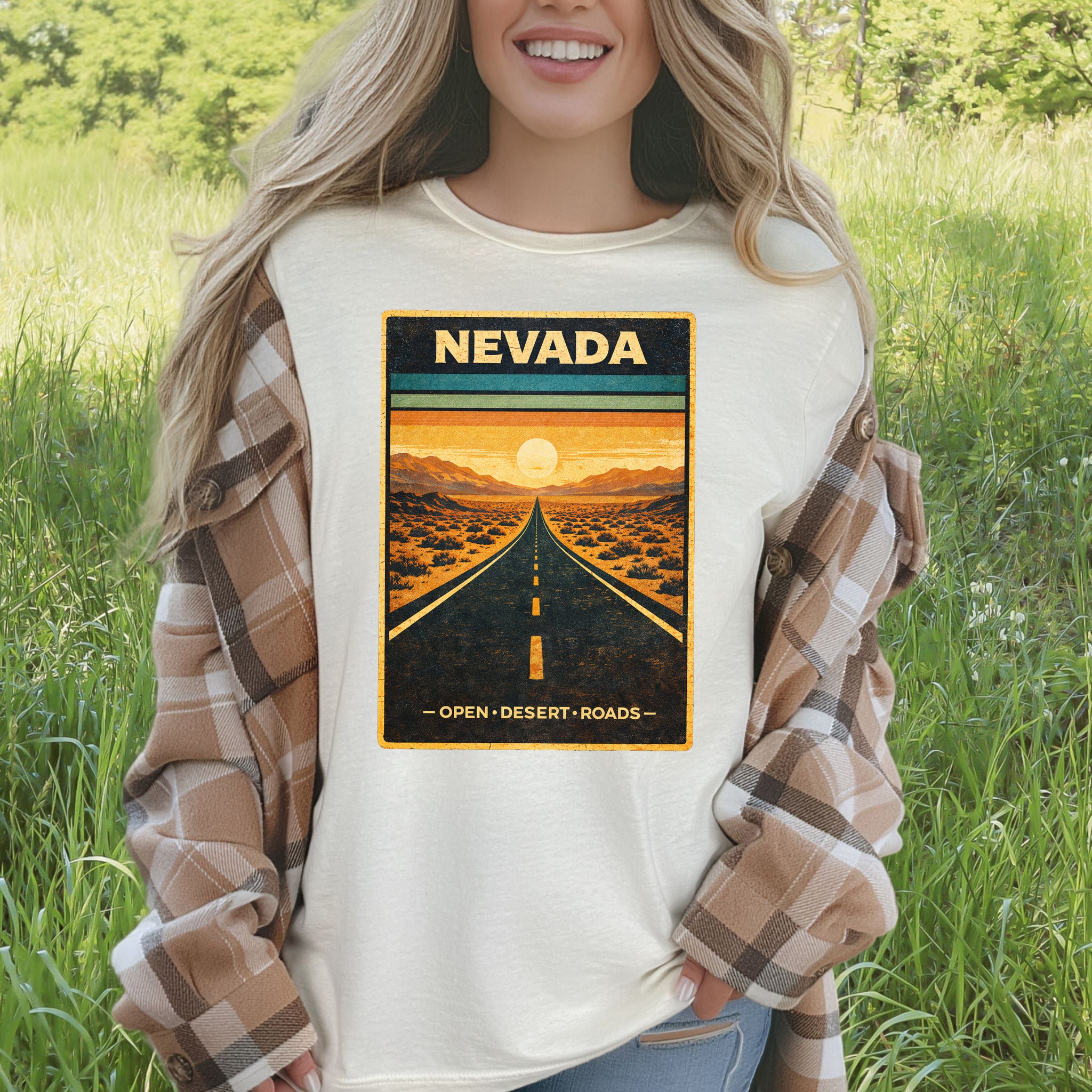 Nevada Open Desert Roads Retro Road Trip Adventure T-Shirt