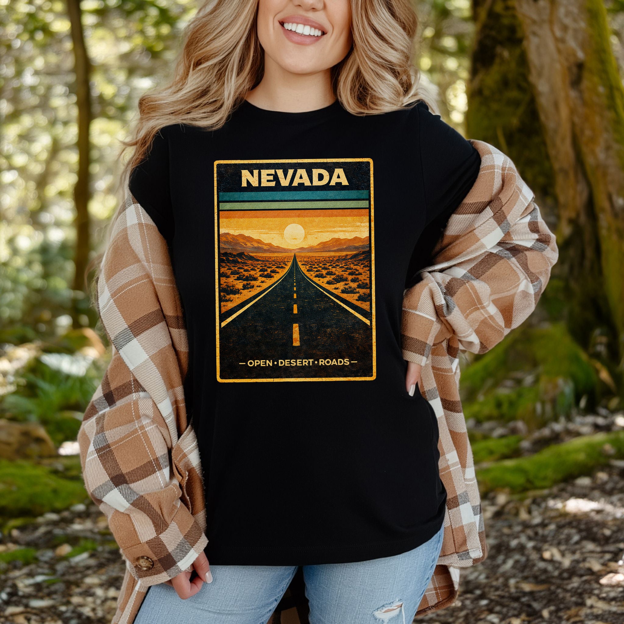 Nevada Open Desert Roads Retro Road Trip Adventure T-Shirt