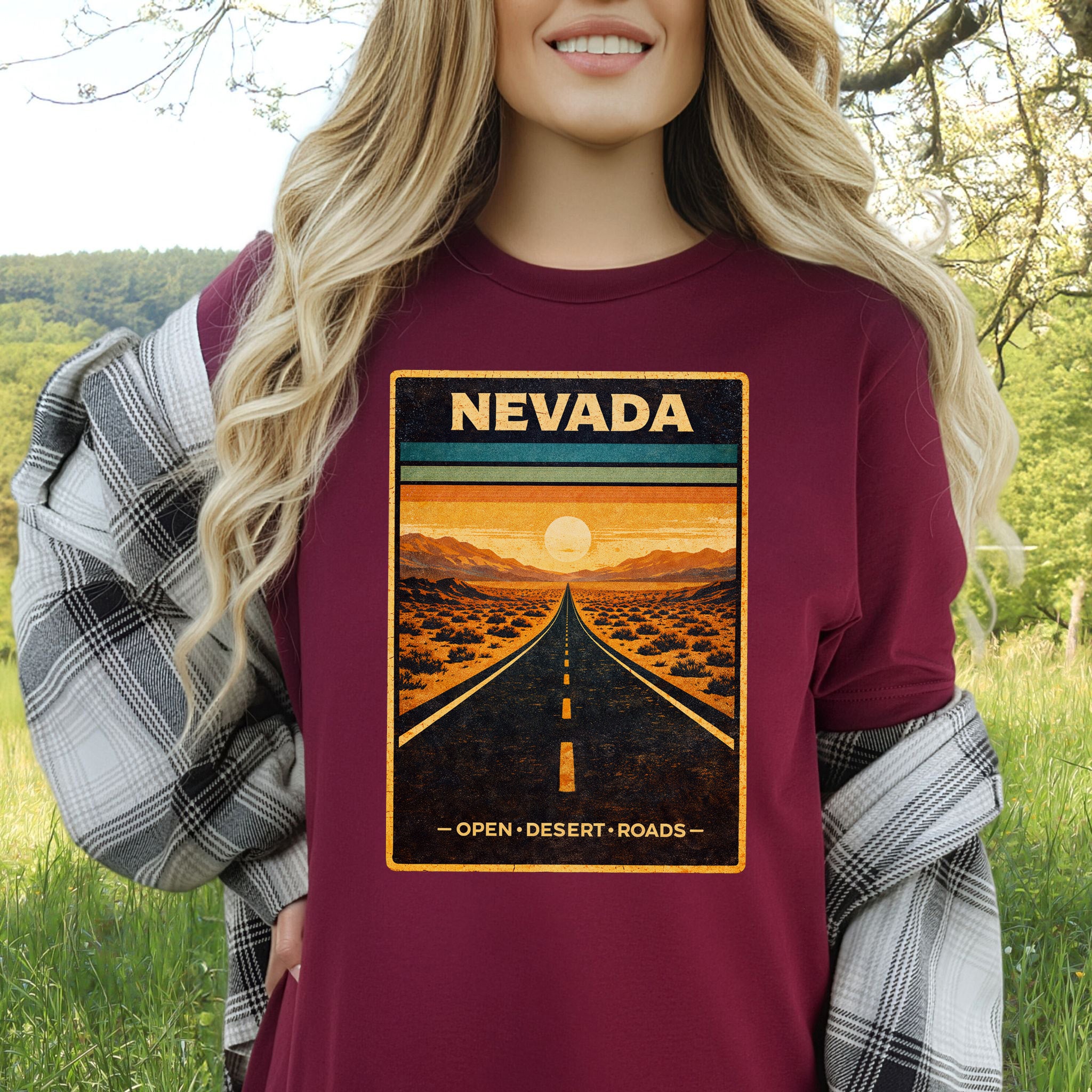 Nevada Open Desert Roads Retro Road Trip Adventure T-Shirt