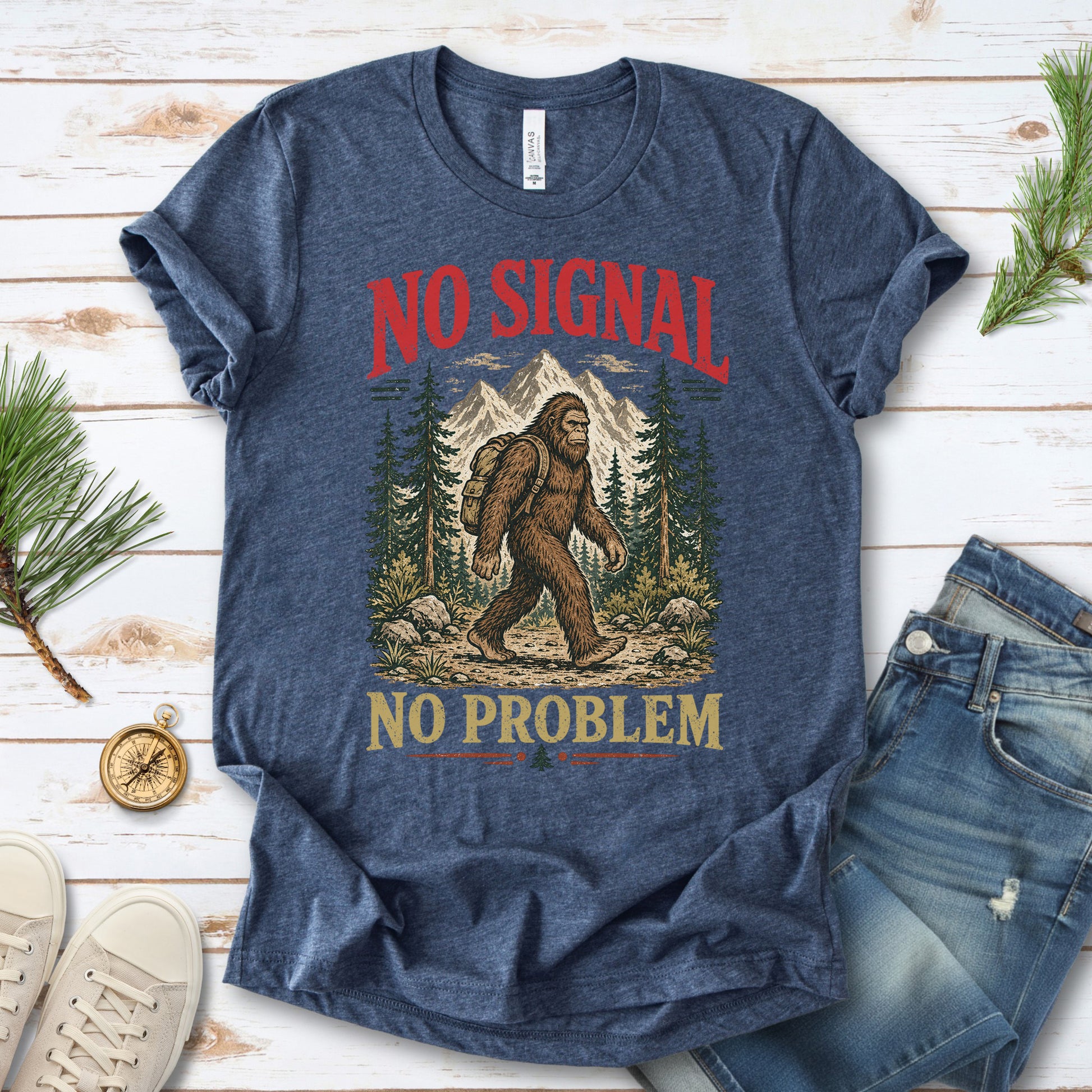 No Signal No Problem Bigfoot Sasquatch Camping Humor T-Shirt