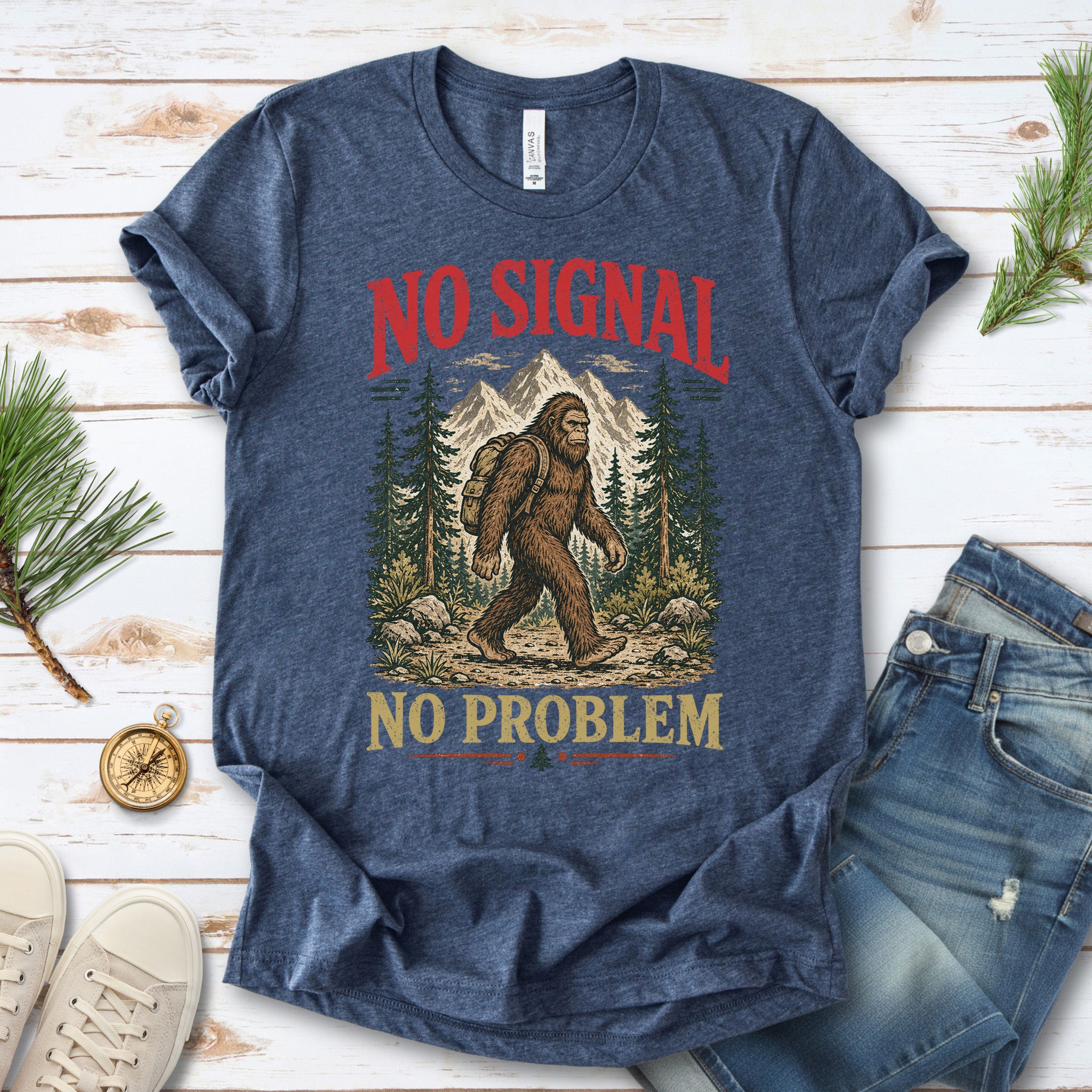 No Signal No Problem Bigfoot Sasquatch Camping Humor T-Shirt