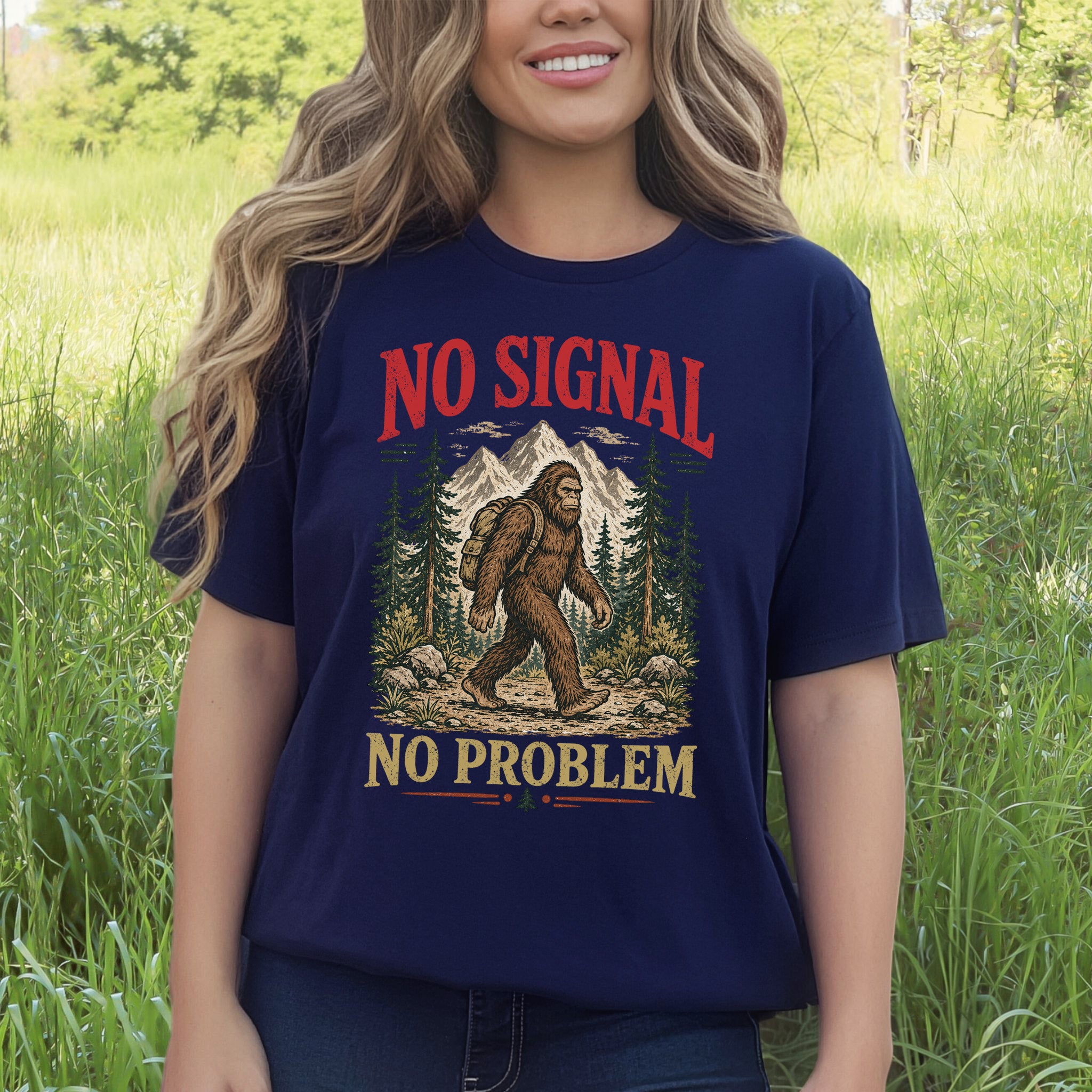 No Signal No Problem Bigfoot Sasquatch Camping Humor T-Shirt