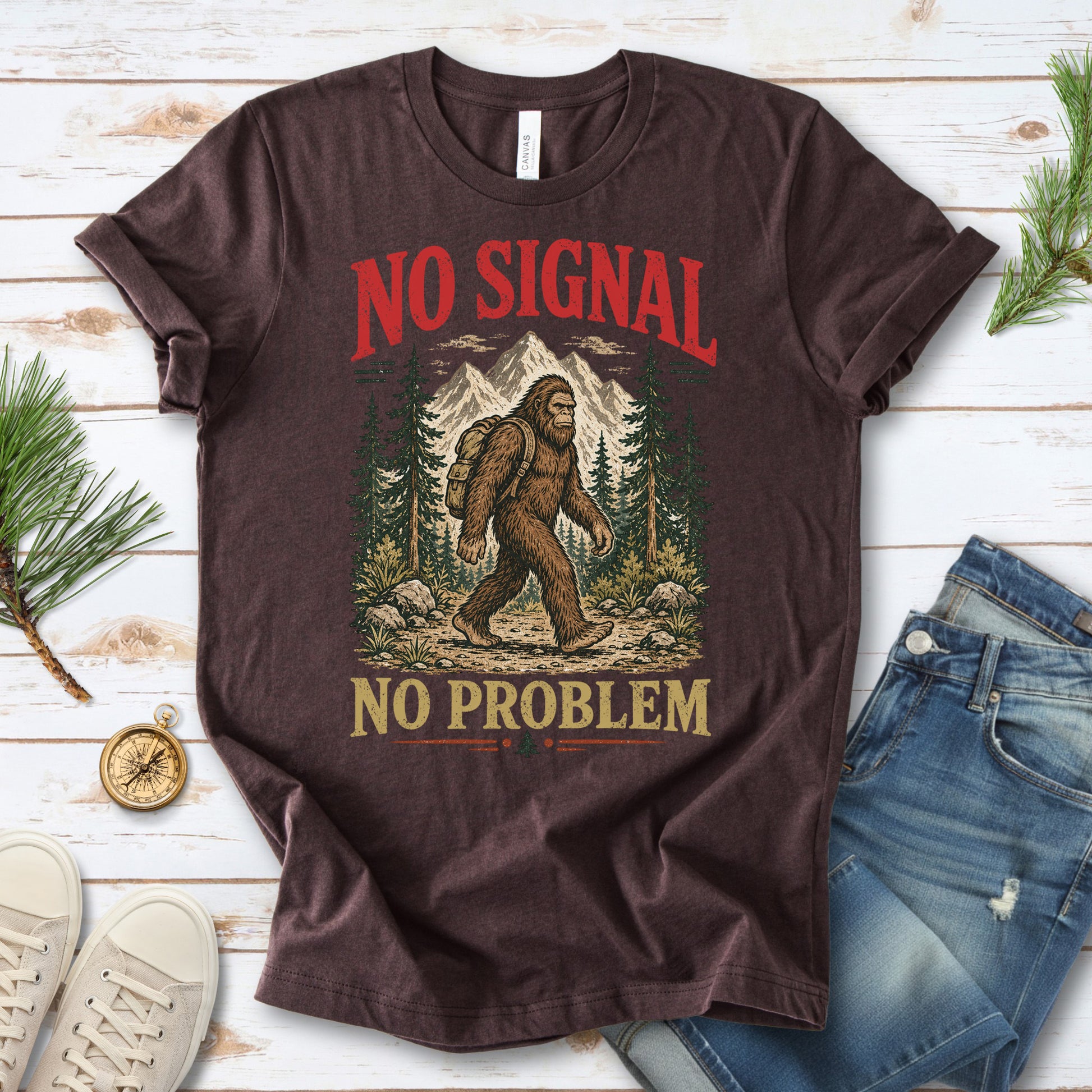 No Signal No Problem Bigfoot Sasquatch Camping Humor T-Shirt