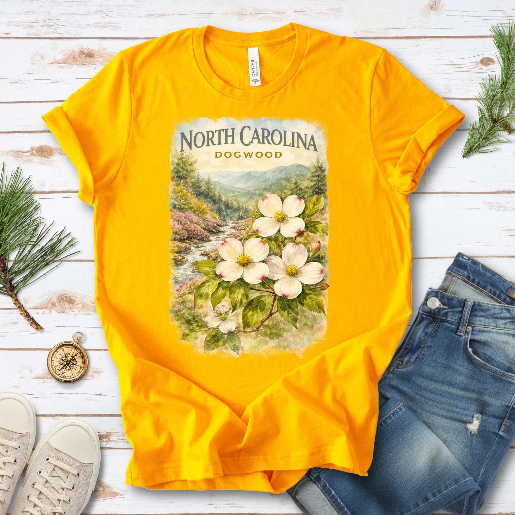 North Carolina Dogwood Mountain Botanical Vintage Nature T-Shirt